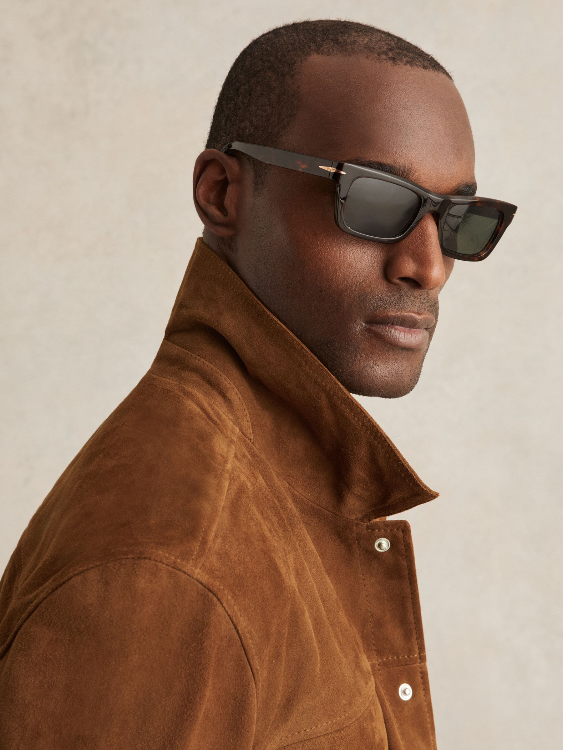 Suede Press Stud Trucker Jacket in Tobacco Brown