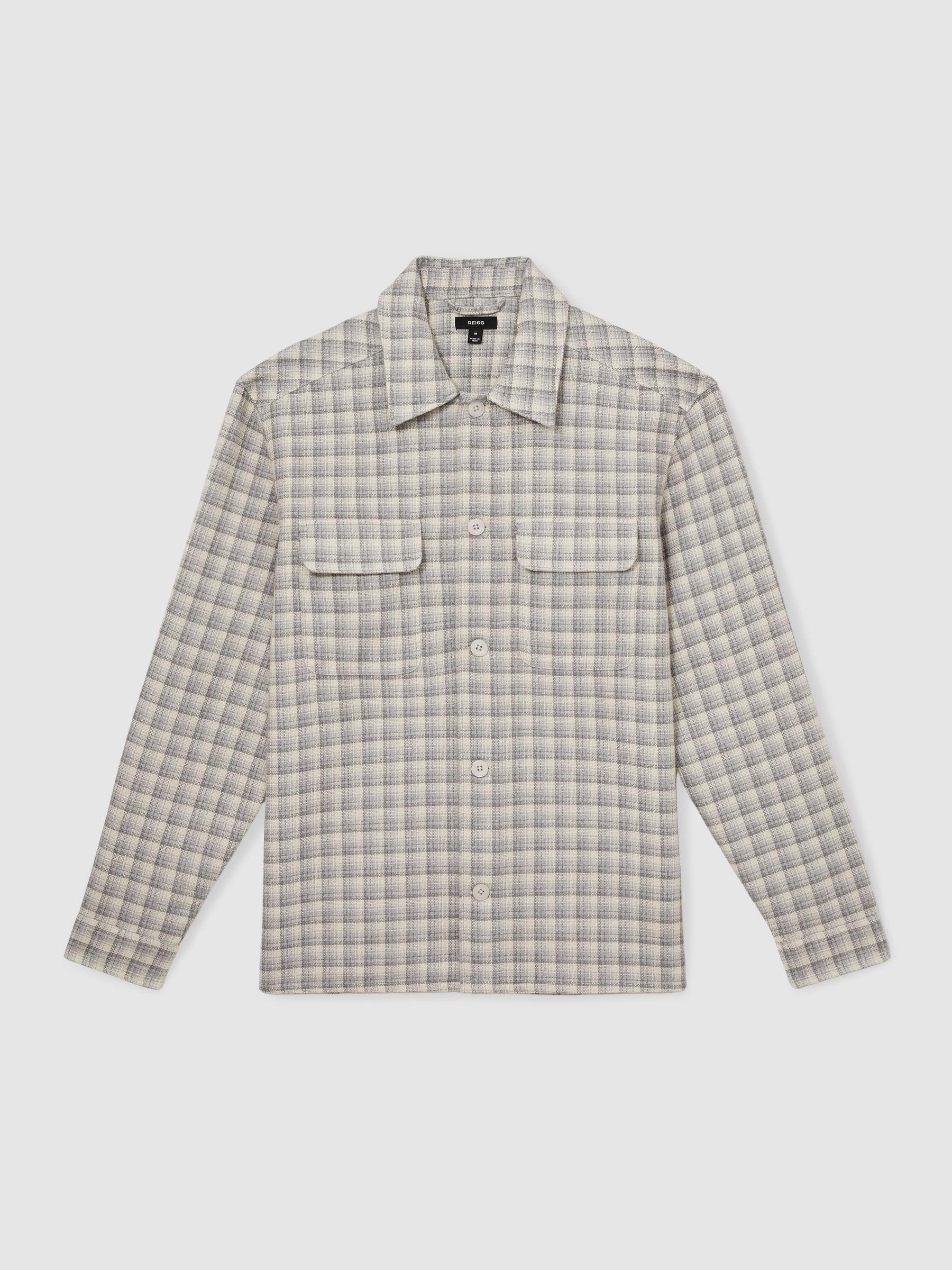Woven Check Twin Pocket Overshirt in Light Grey