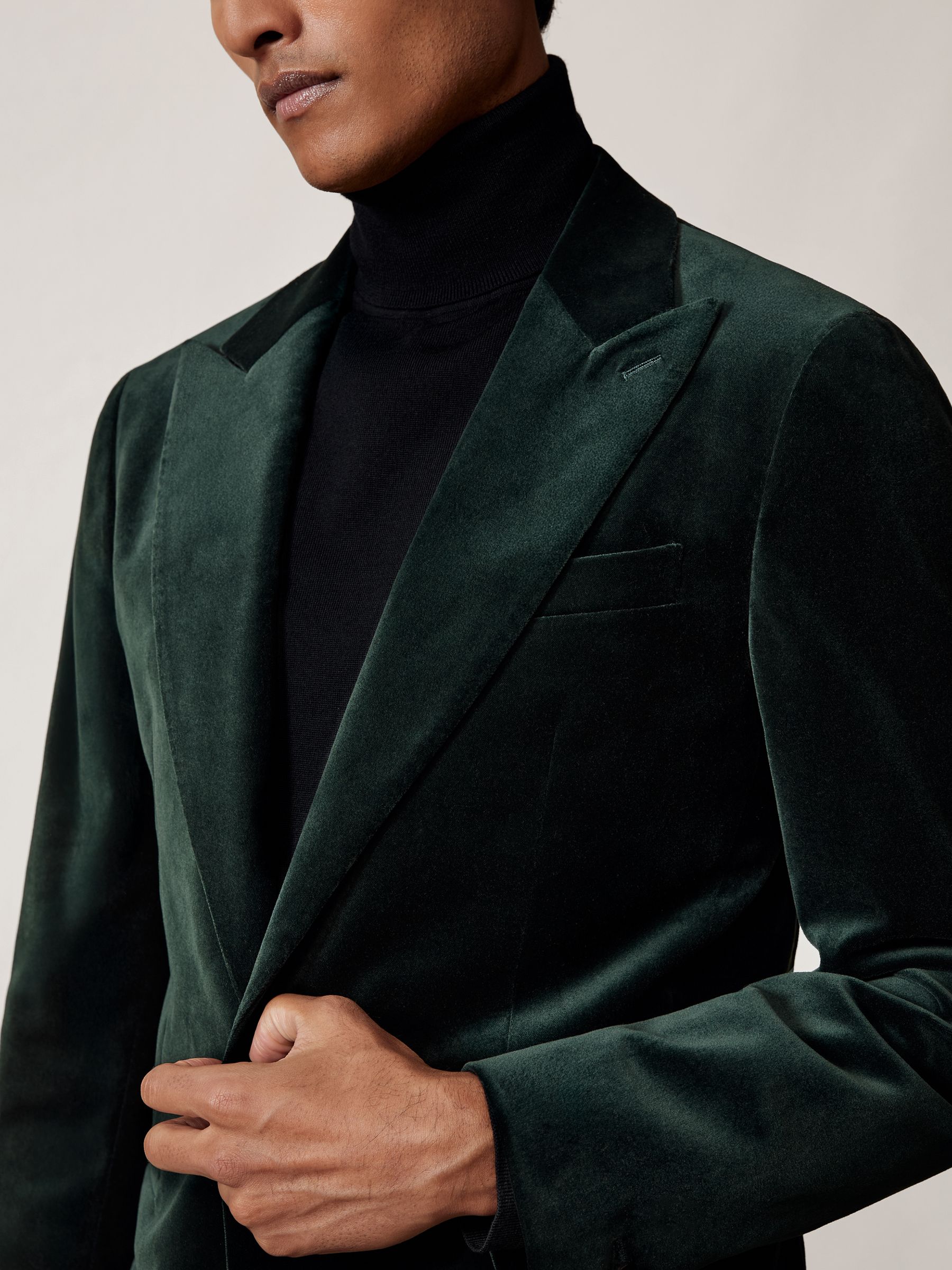 Single-Breasted Velvet Blazer Slim-Fit in Emerald Green