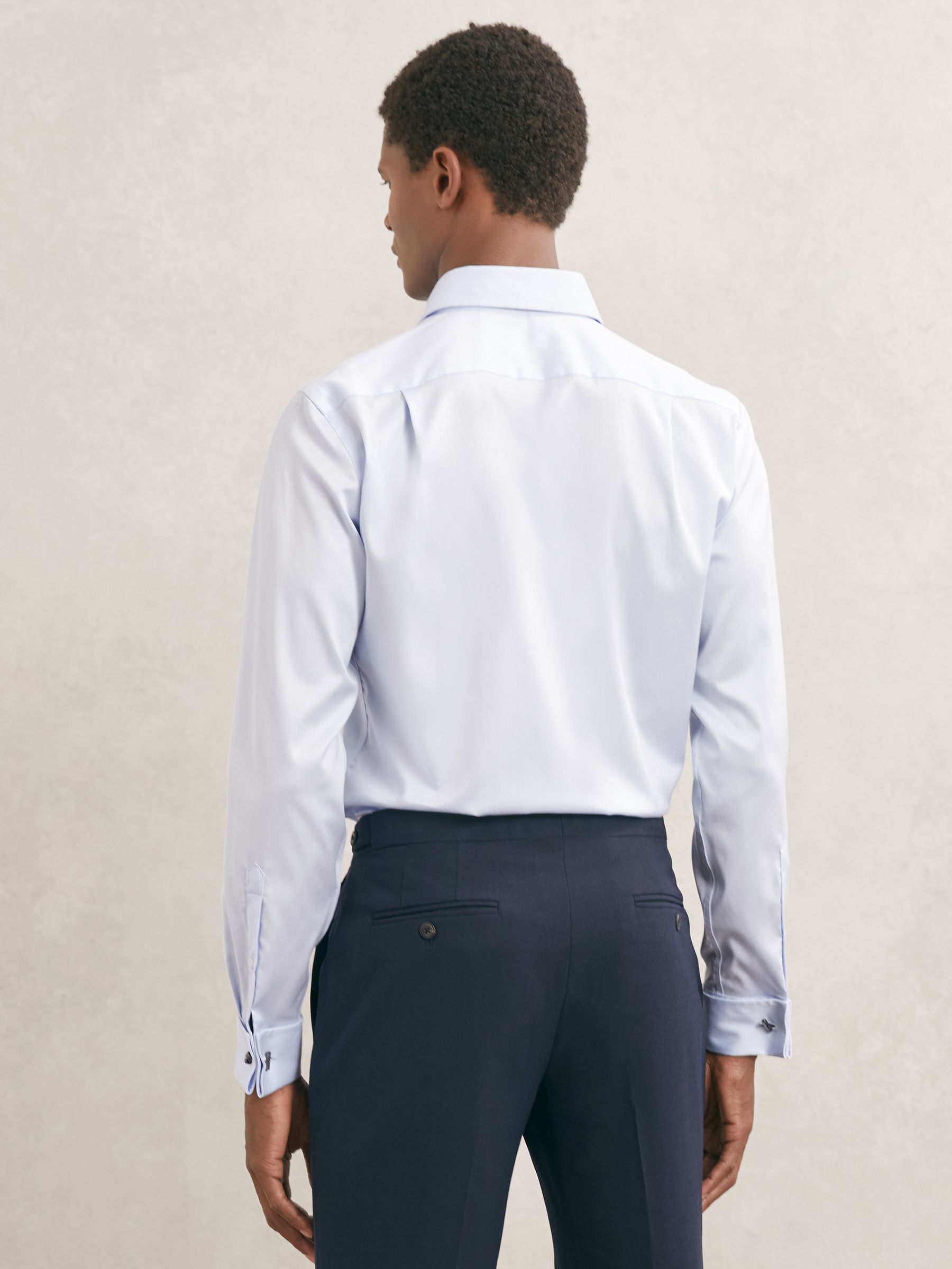 Regular Fit Stretch Double-Cuff Shirt Cotton-Blend in Soft Blue