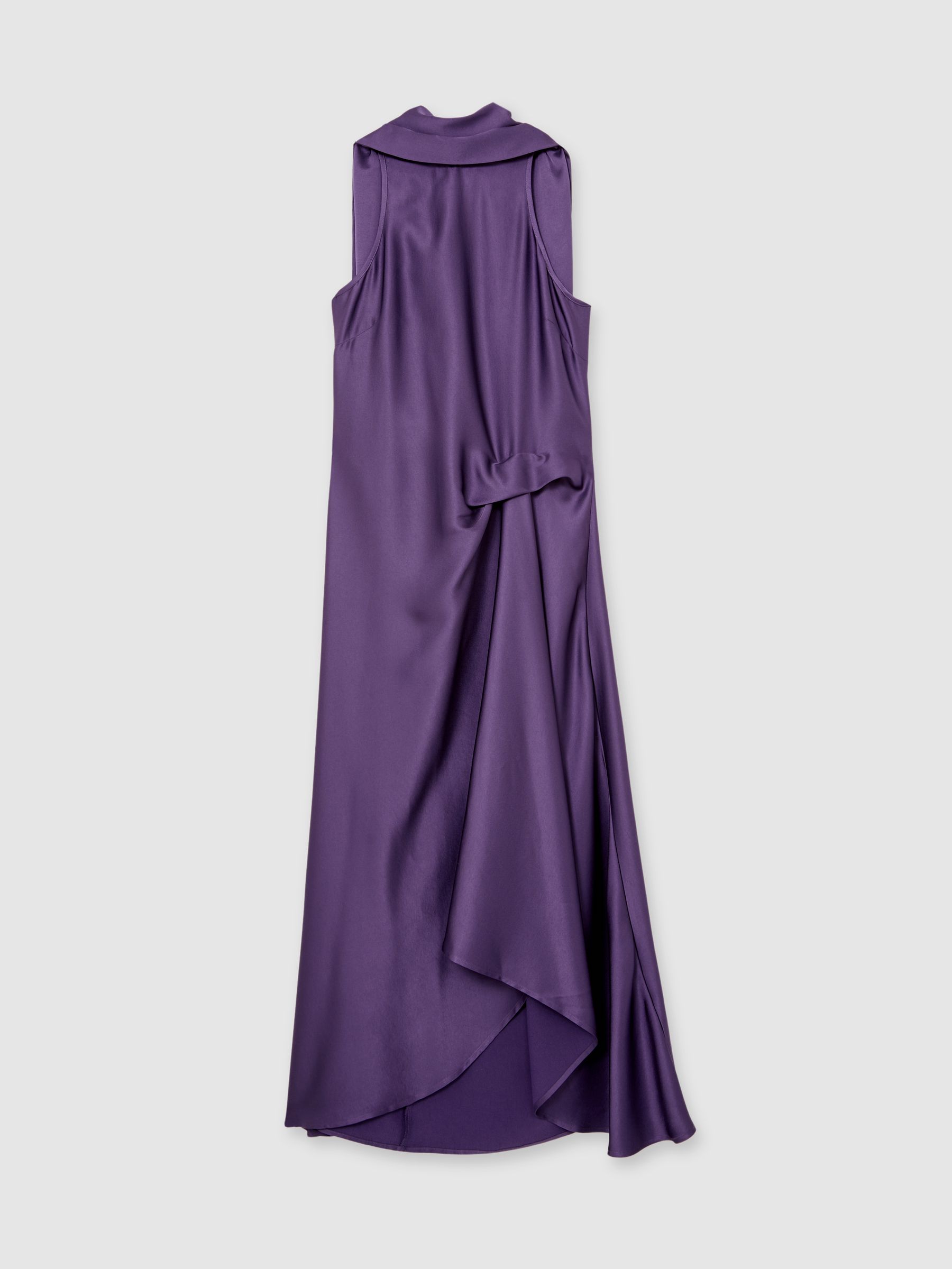 Petite Satin Tuck-Detail Cape Midi Dress in Purple