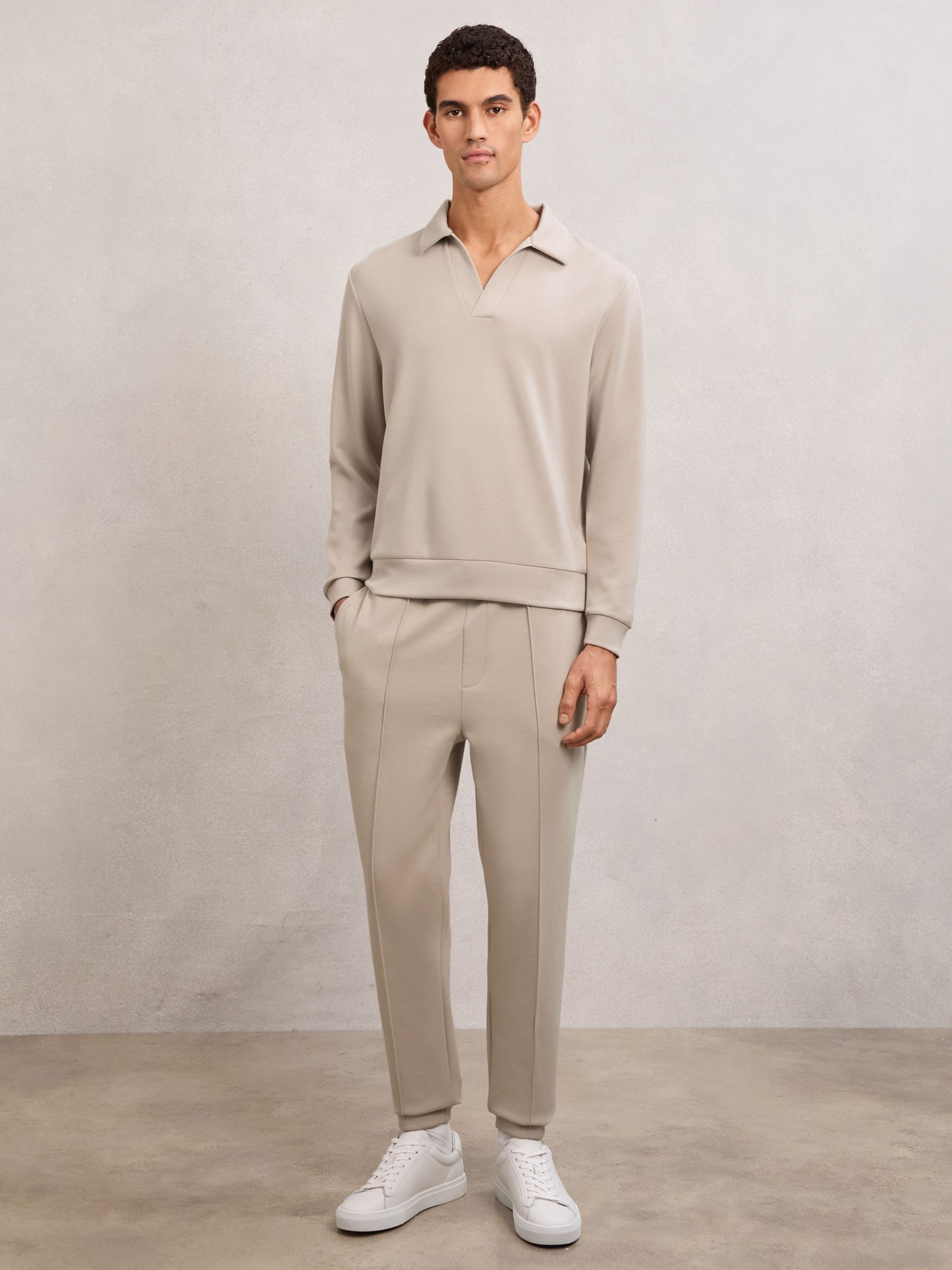 Interlock Open-Collar Polo Sweatshirt in Stone