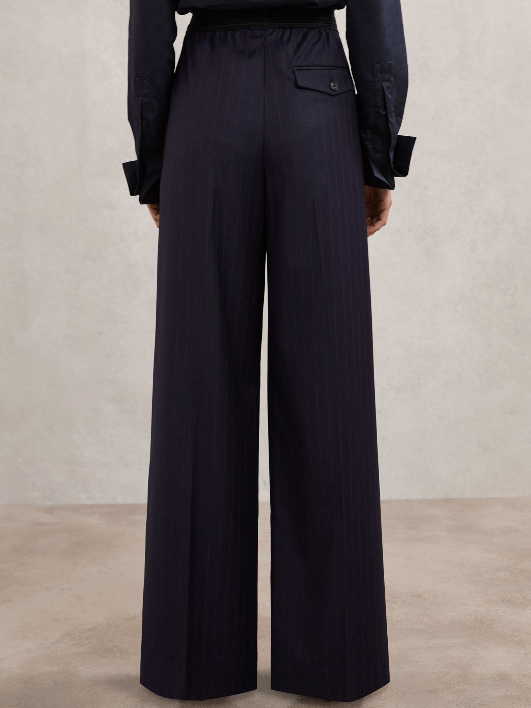 Petite Wool-Blend Pinstripe Wide-Leg Trousers in Navy