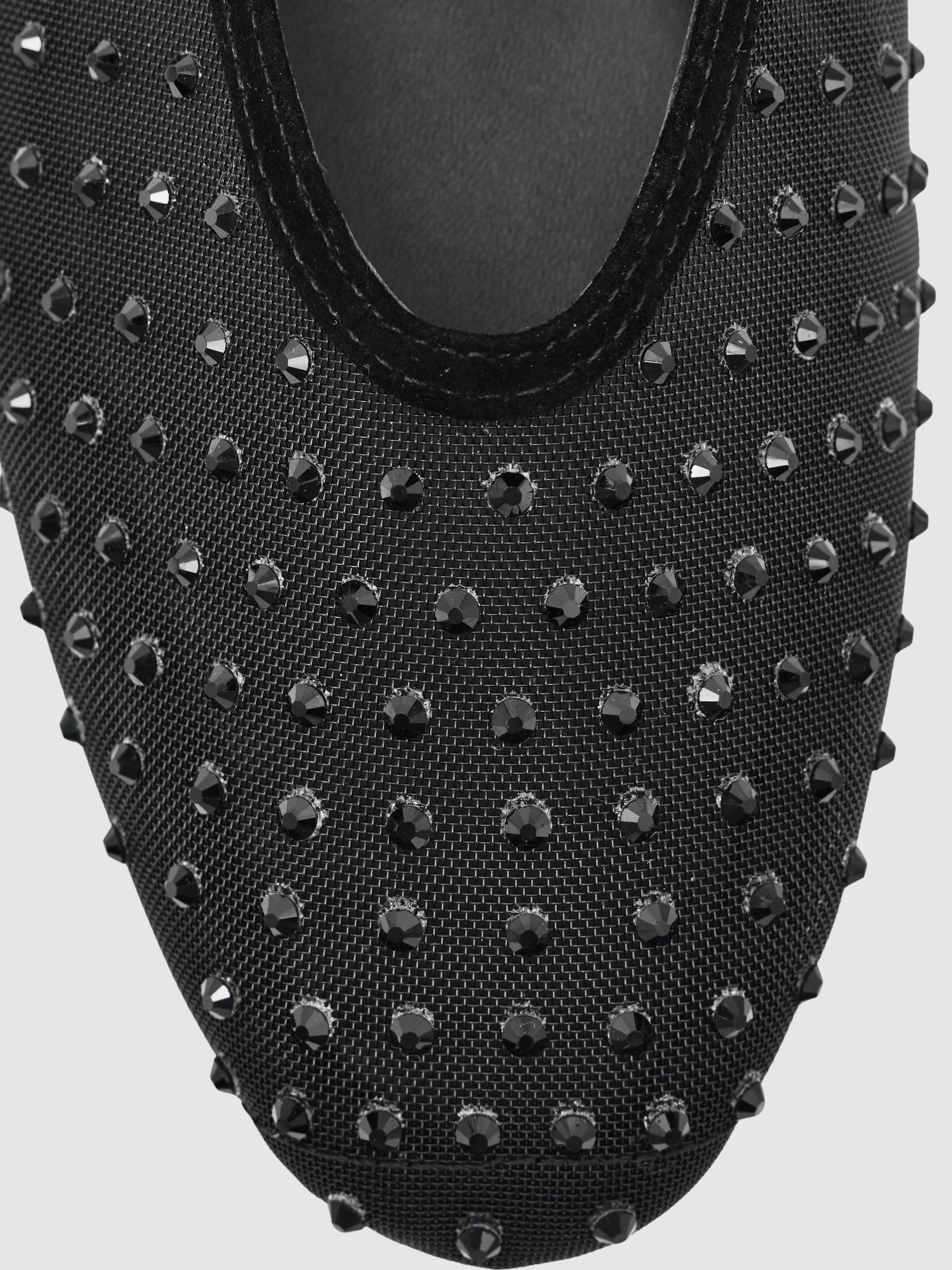 Mesh Embellished Ballet Flats in Black