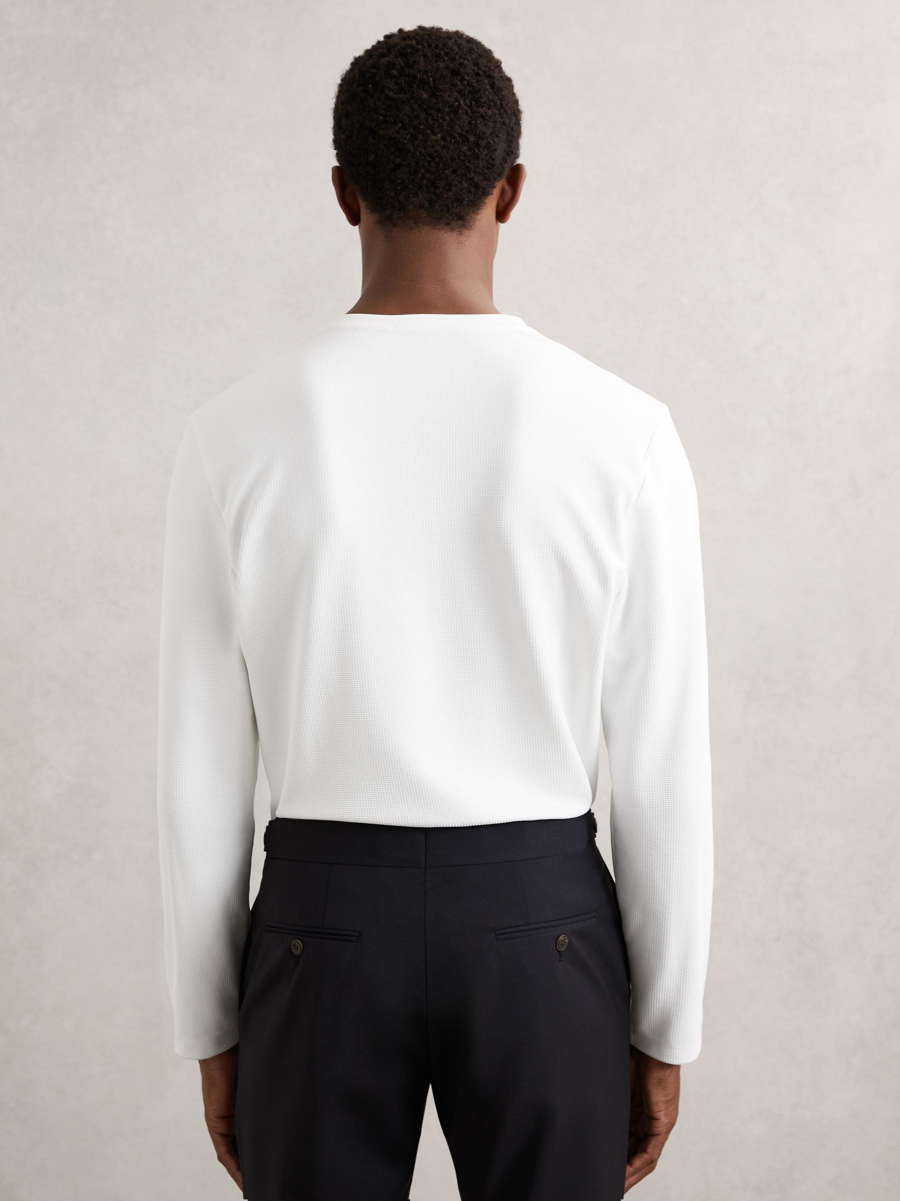Textured Grandad-Collar Henley Shirt in White