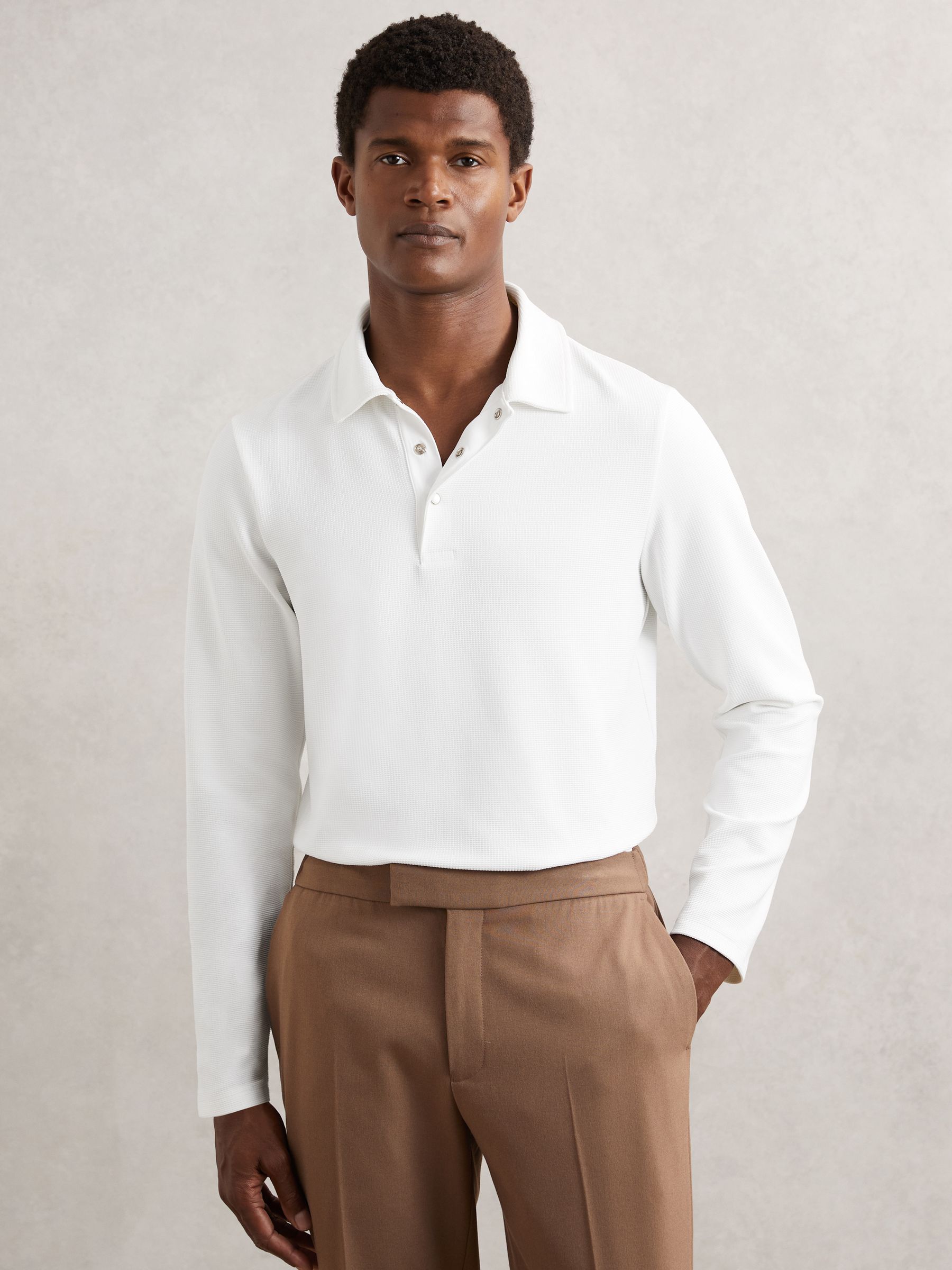Textured Press-Stud Polo Shirt in White