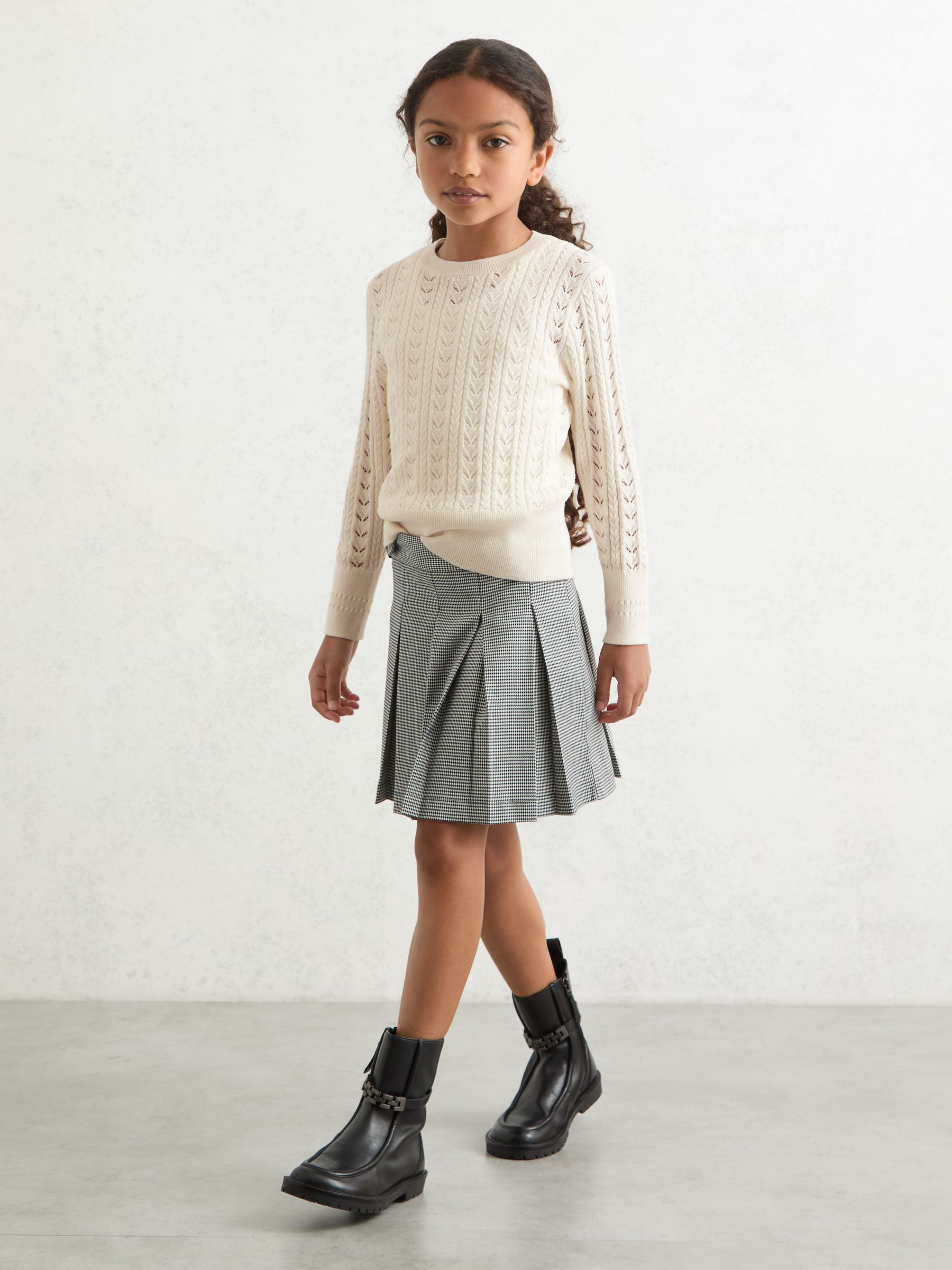 13-14 yrs Wool-Cotton Pointelle Jumper in Ivory