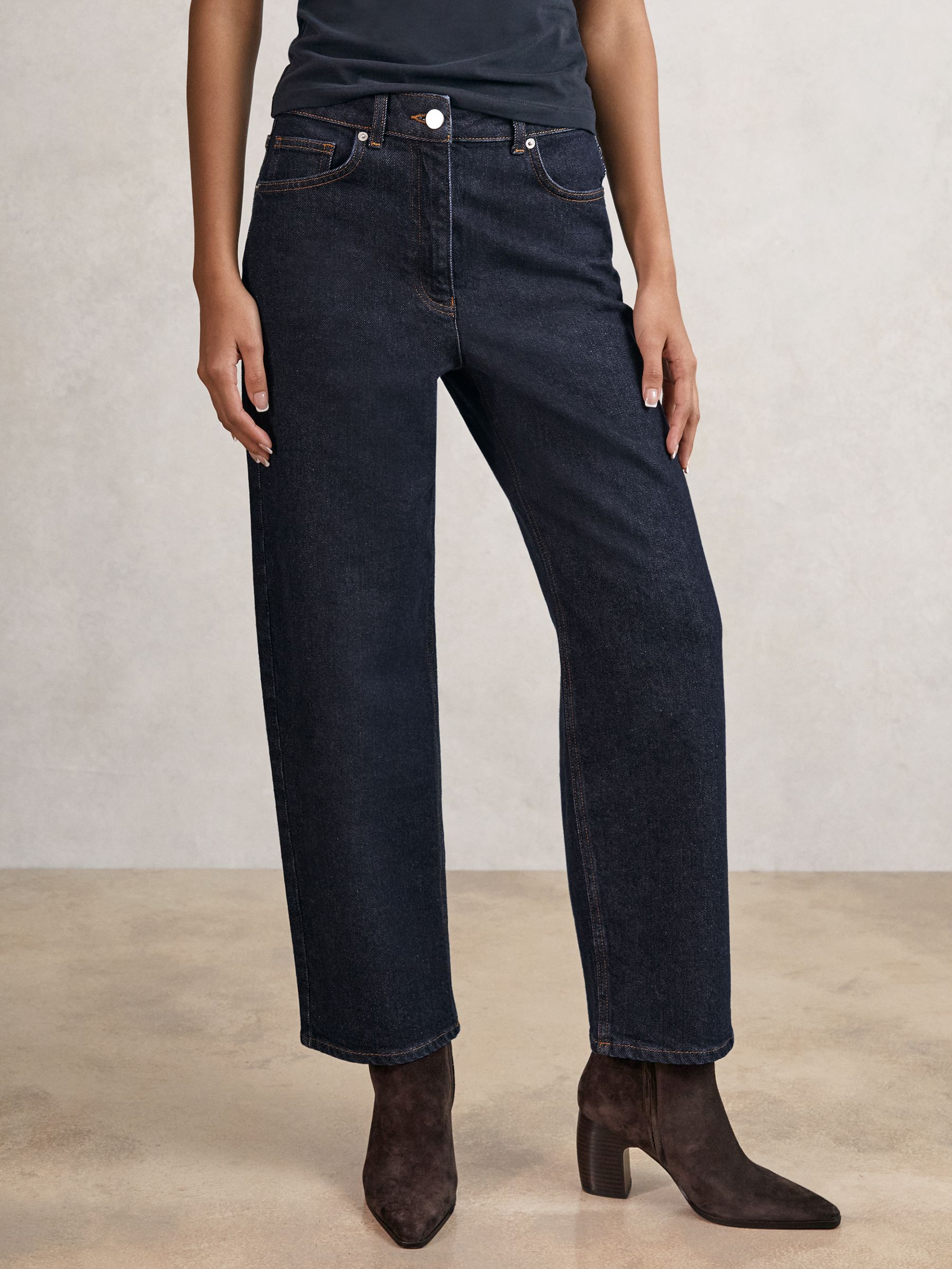 Petite Mid-Rise Straight-Leg Jeans in Dark Blue