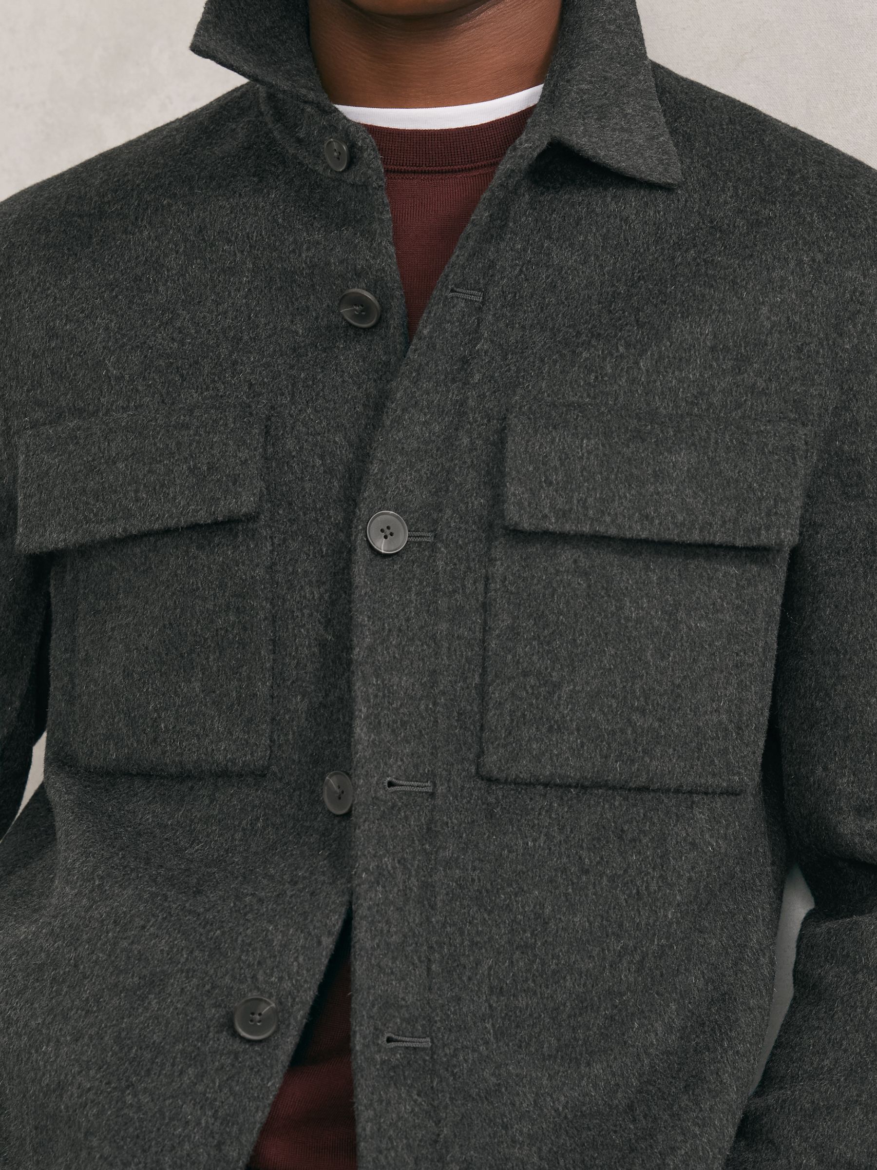 Wool-Blend Twin-Pocket Overshirt in Charcoal Grey