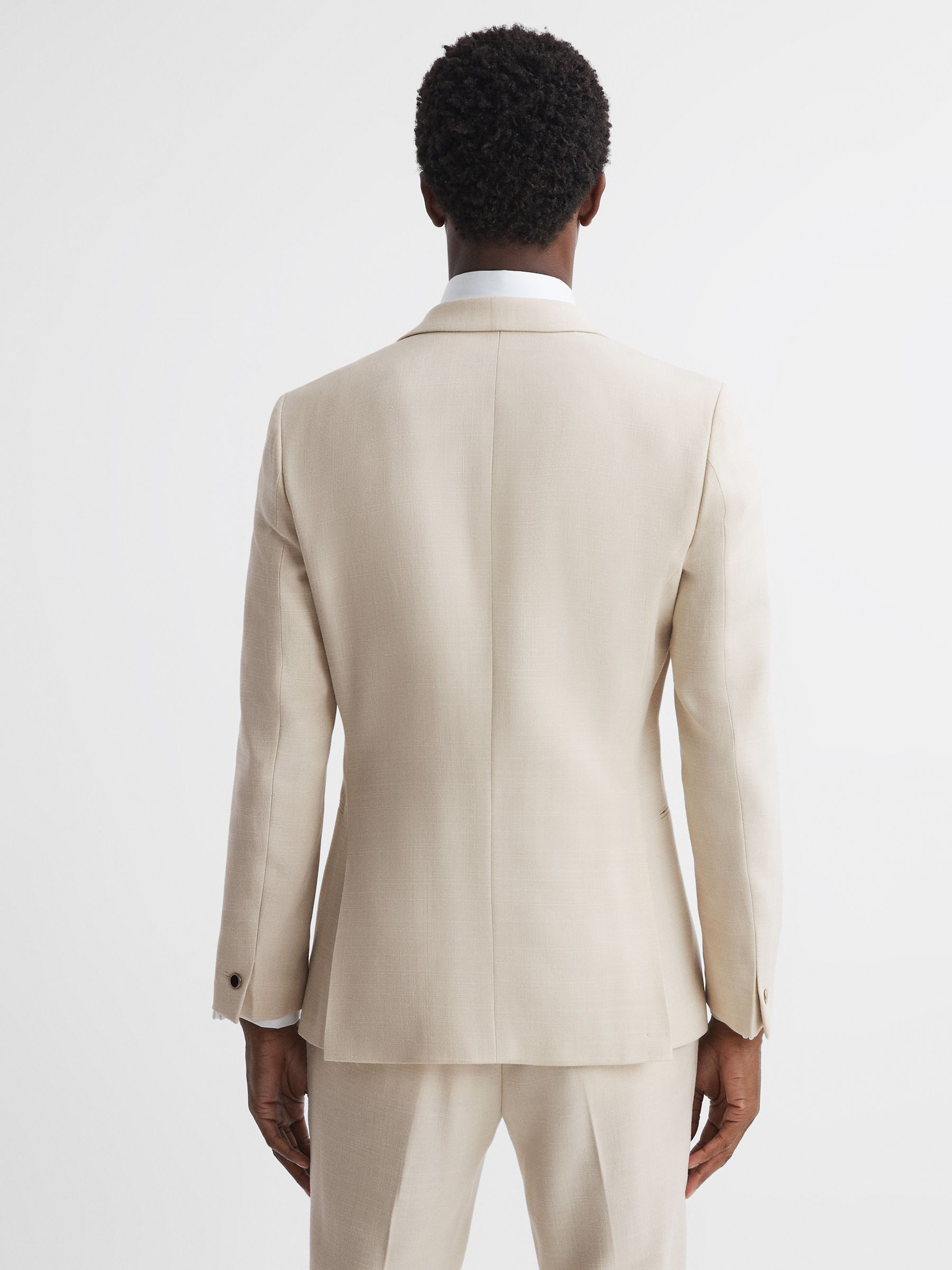 Slim Fit Textured Single Breasted Blazer in Ivory