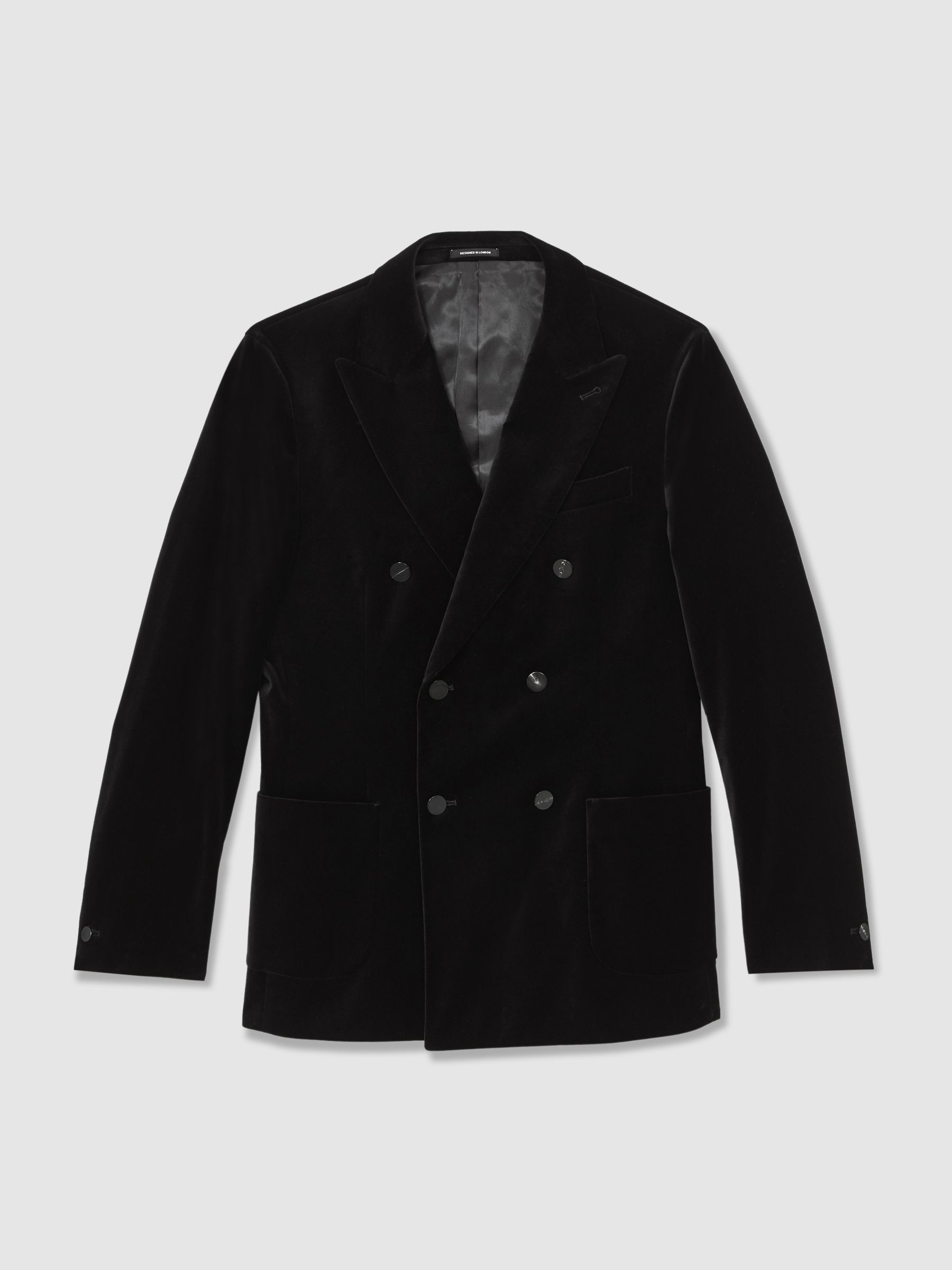 Double-Breasted Velvet Blazer Slim-Fit in Black
