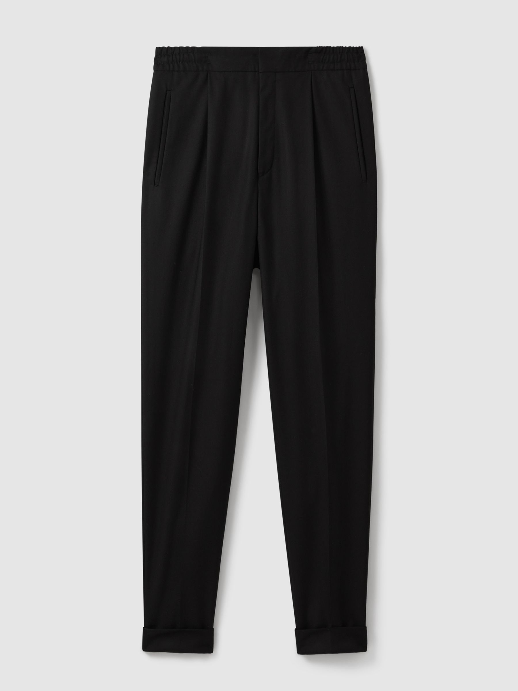 Relaxed Drawstring Trousers with Turn-Ups in Black