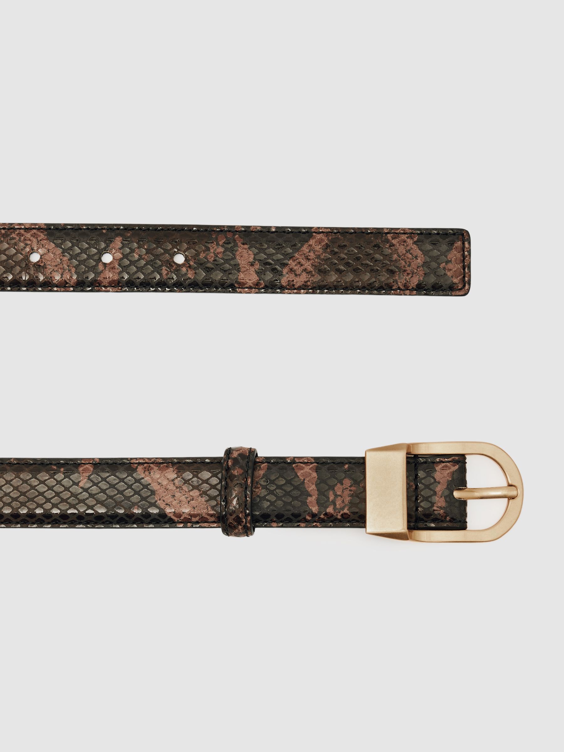 Leather Snake-Effect Belt in Chocolate