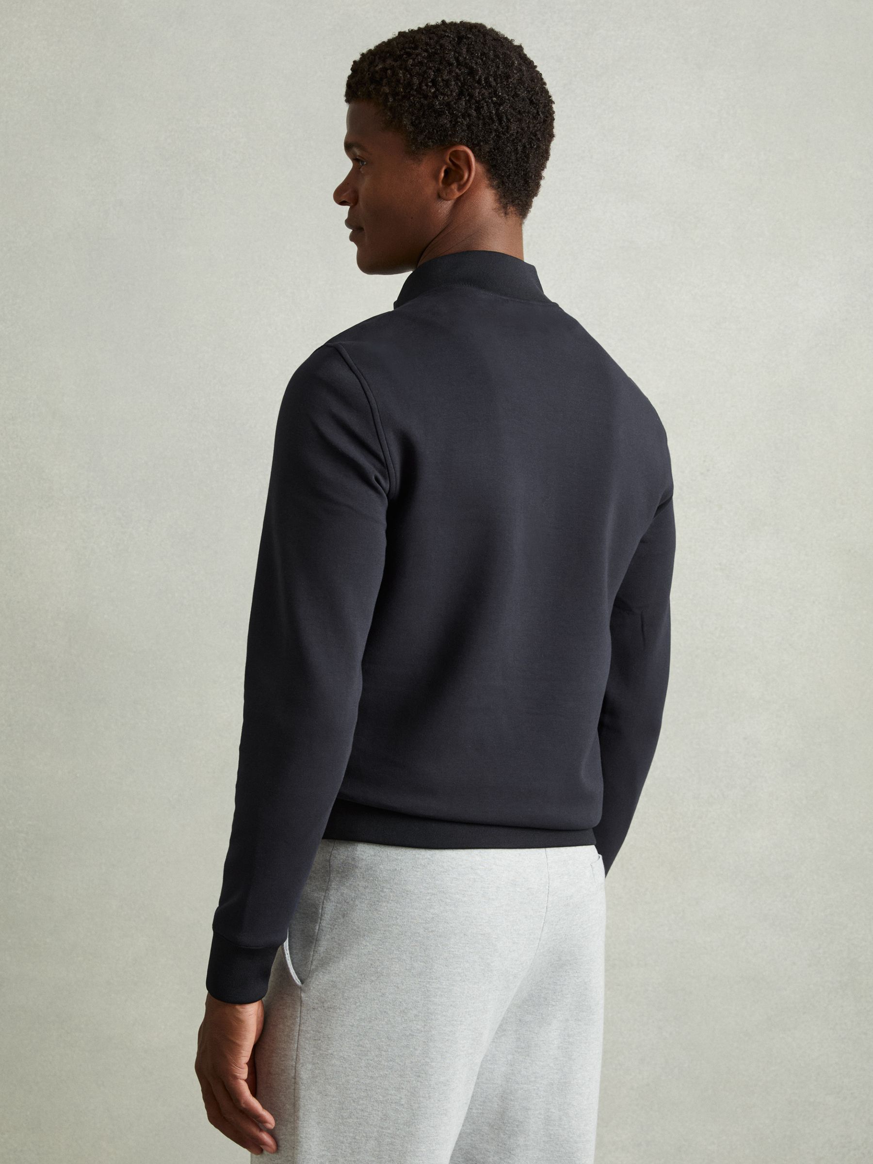 Hybrid Quilt and Knit Zip-Through Jacket in Navy