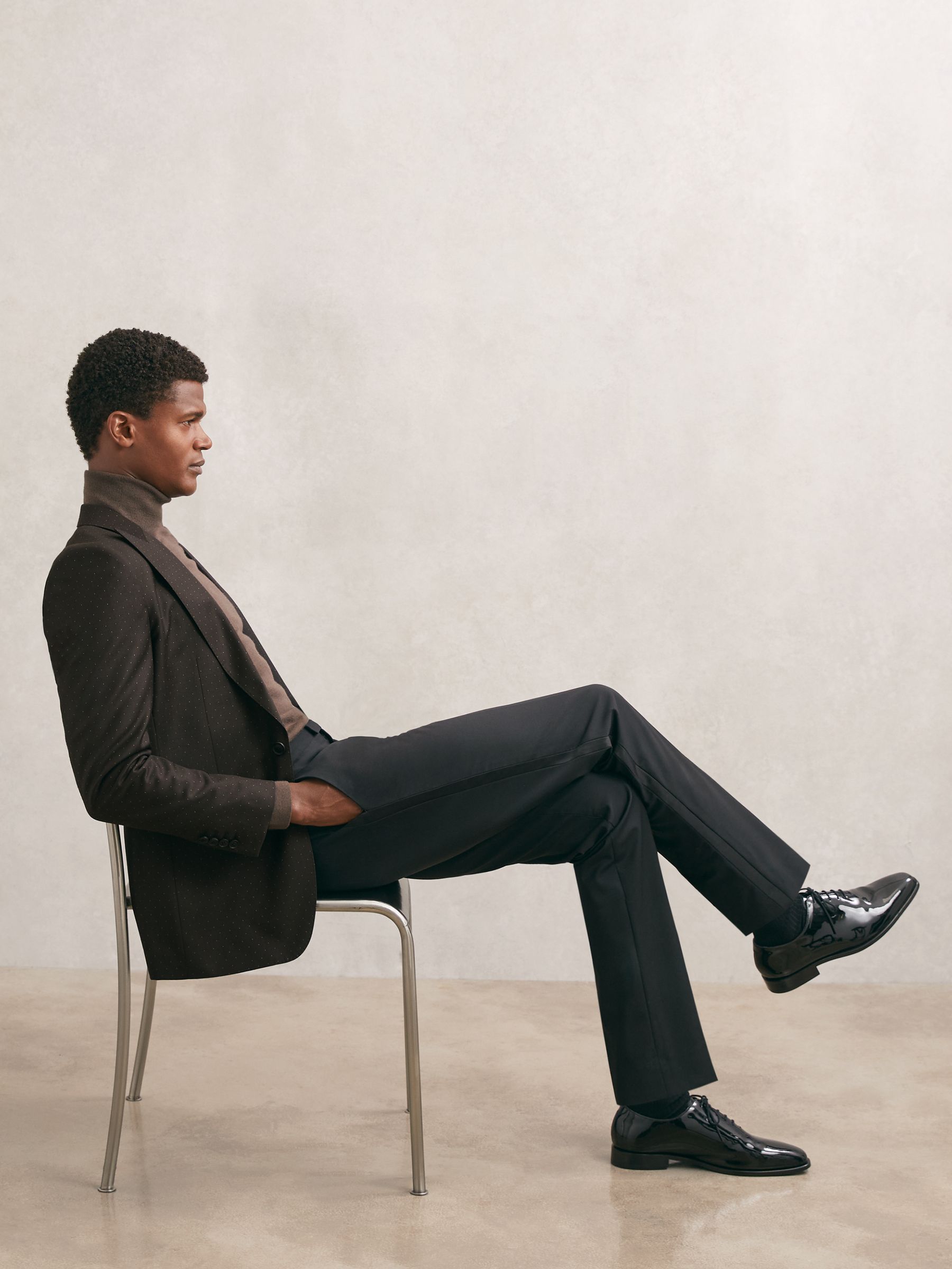 Single-Breasted Polka-Dot Blazer Tailored-Fit Wool-Blend in Brown