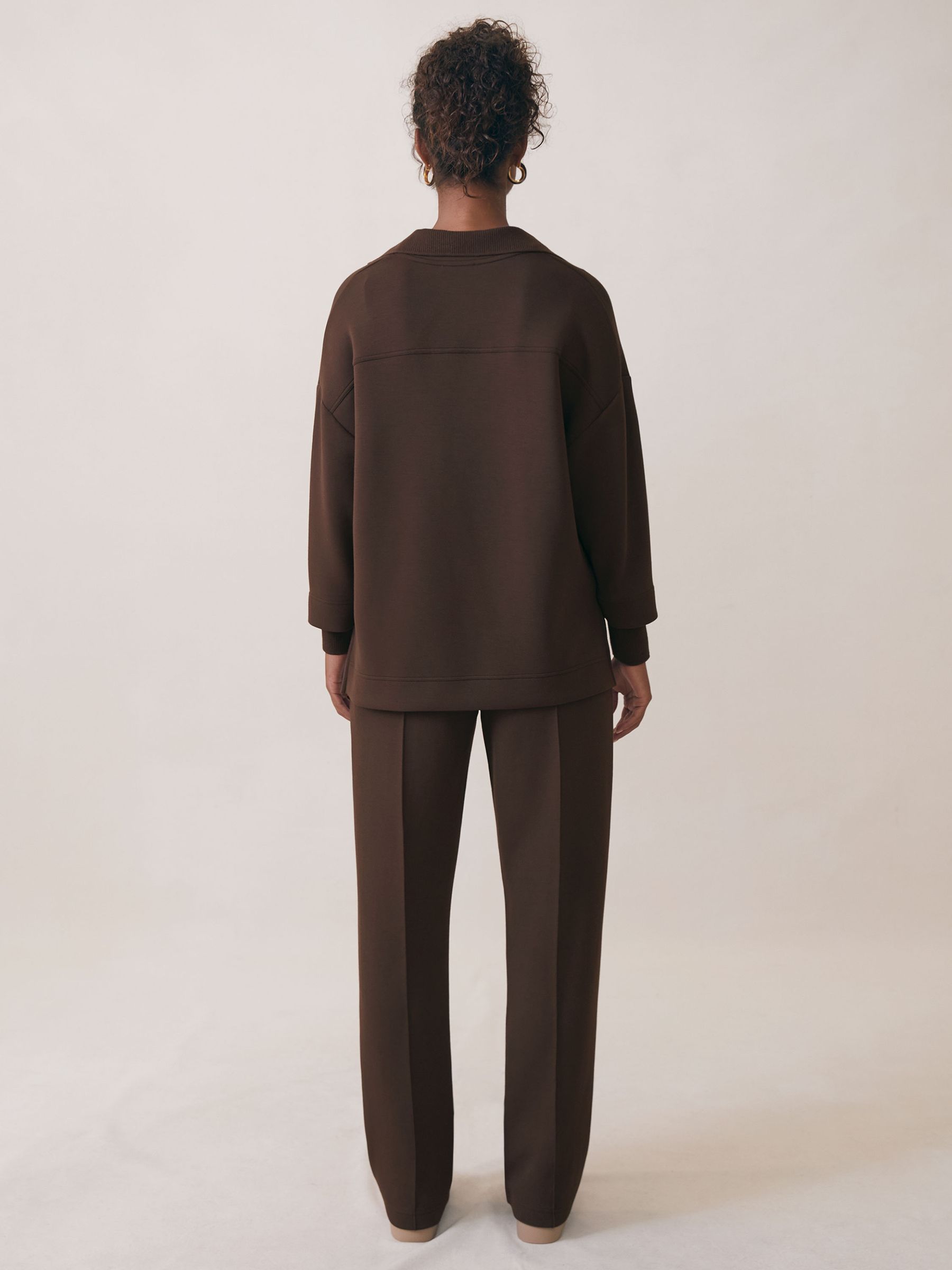 Interlock Open-Collar Sweatshirt in Chocolate