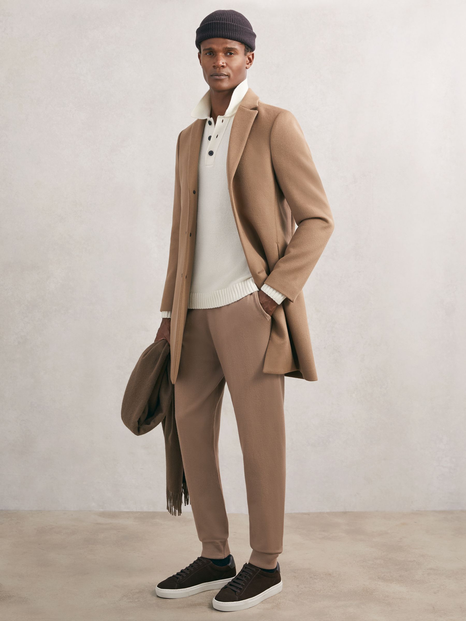 Merino Wool-Blend Cuffed Joggers in Camel Brown