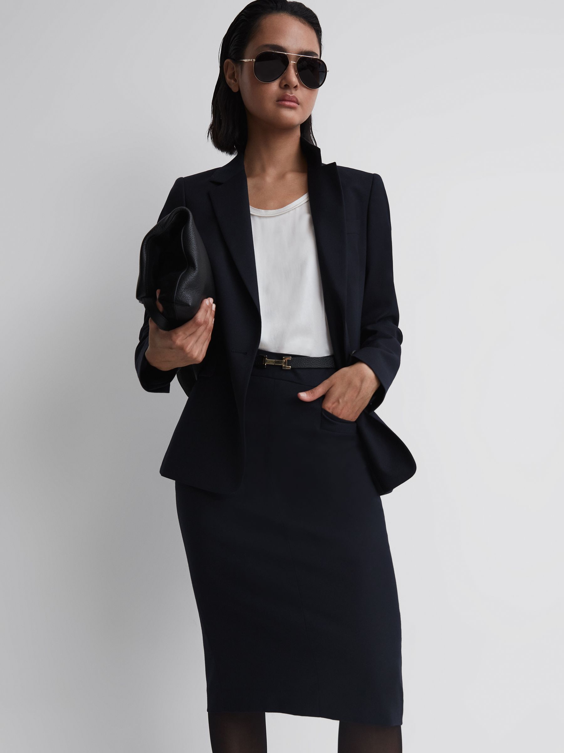 Petite Tailored Pencil Skirt in Navy