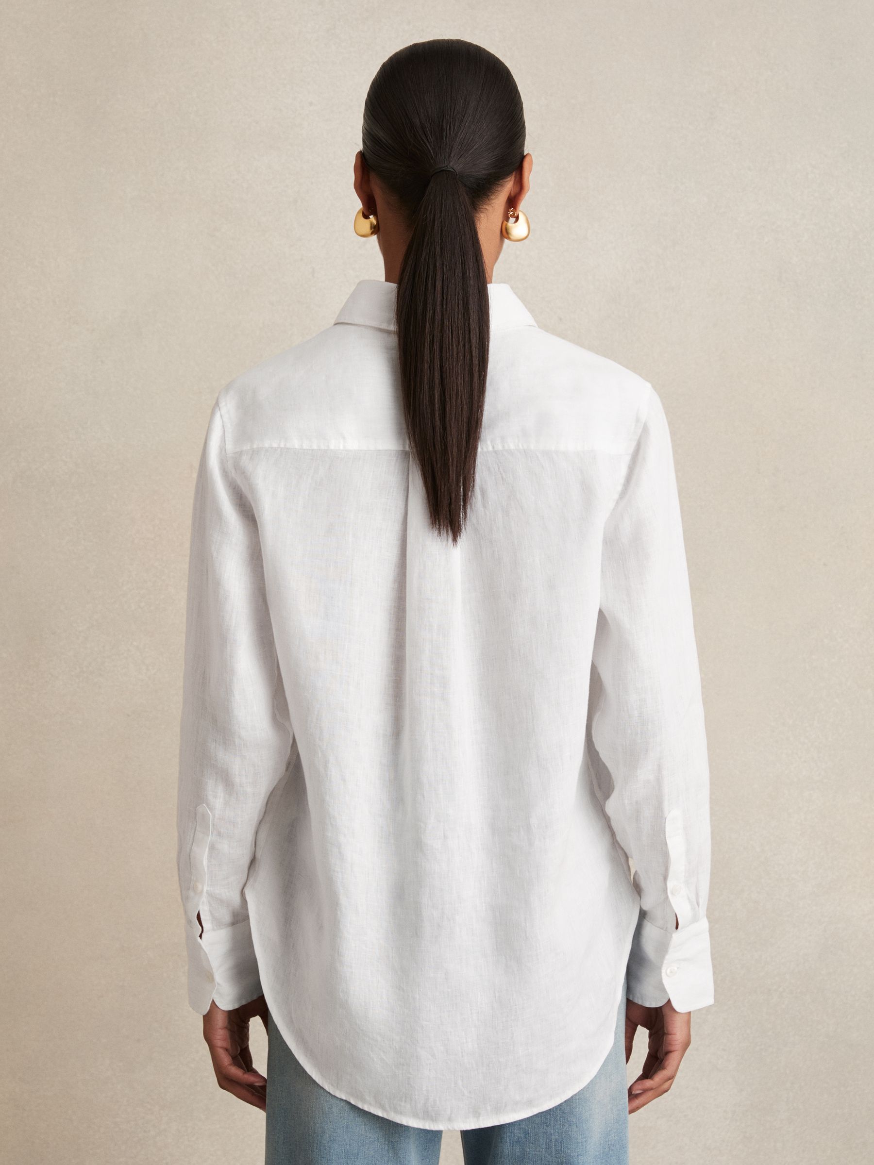 Linen Button-Through Shirt in White