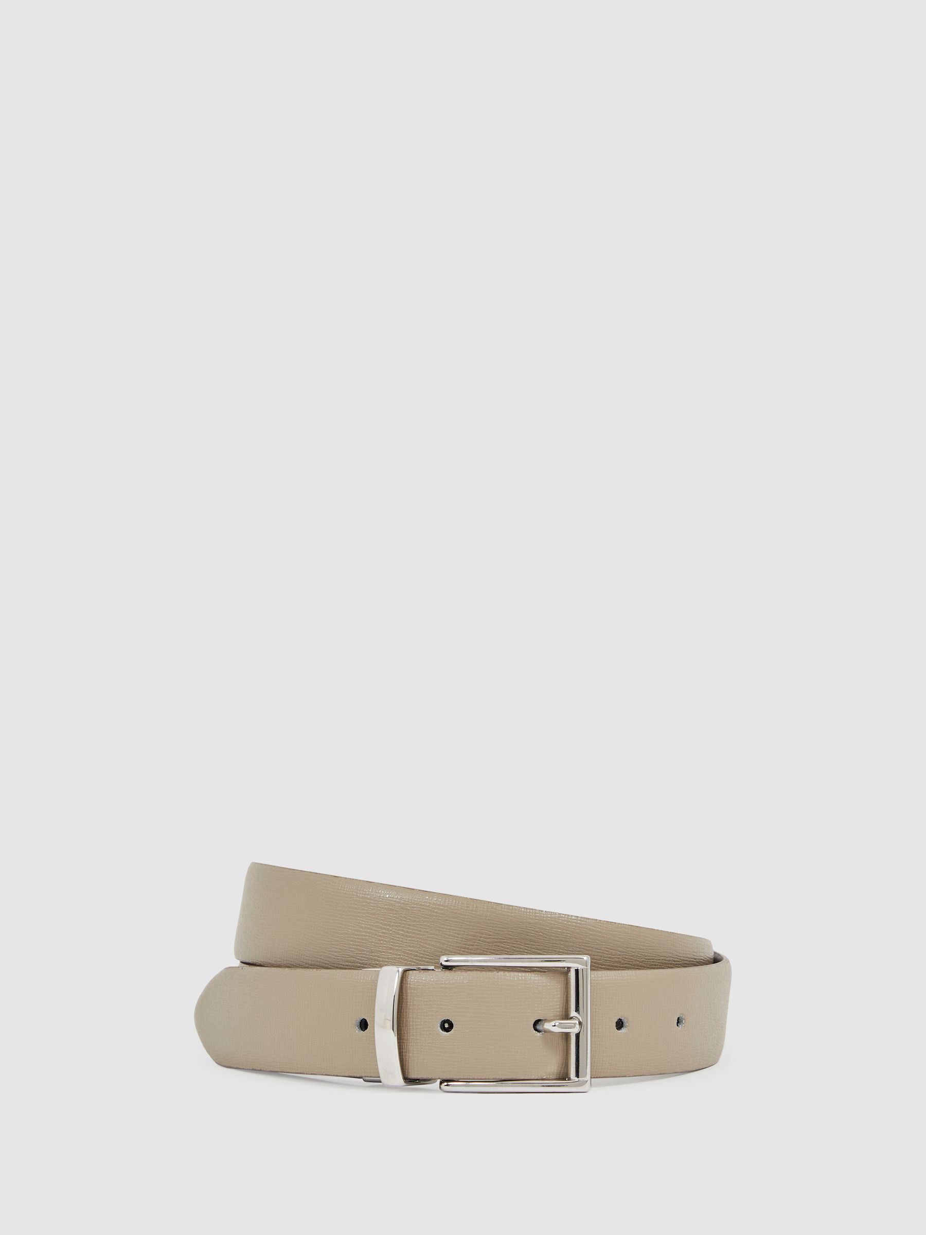 Leather Reversible Belt in Stone/Dark Brown