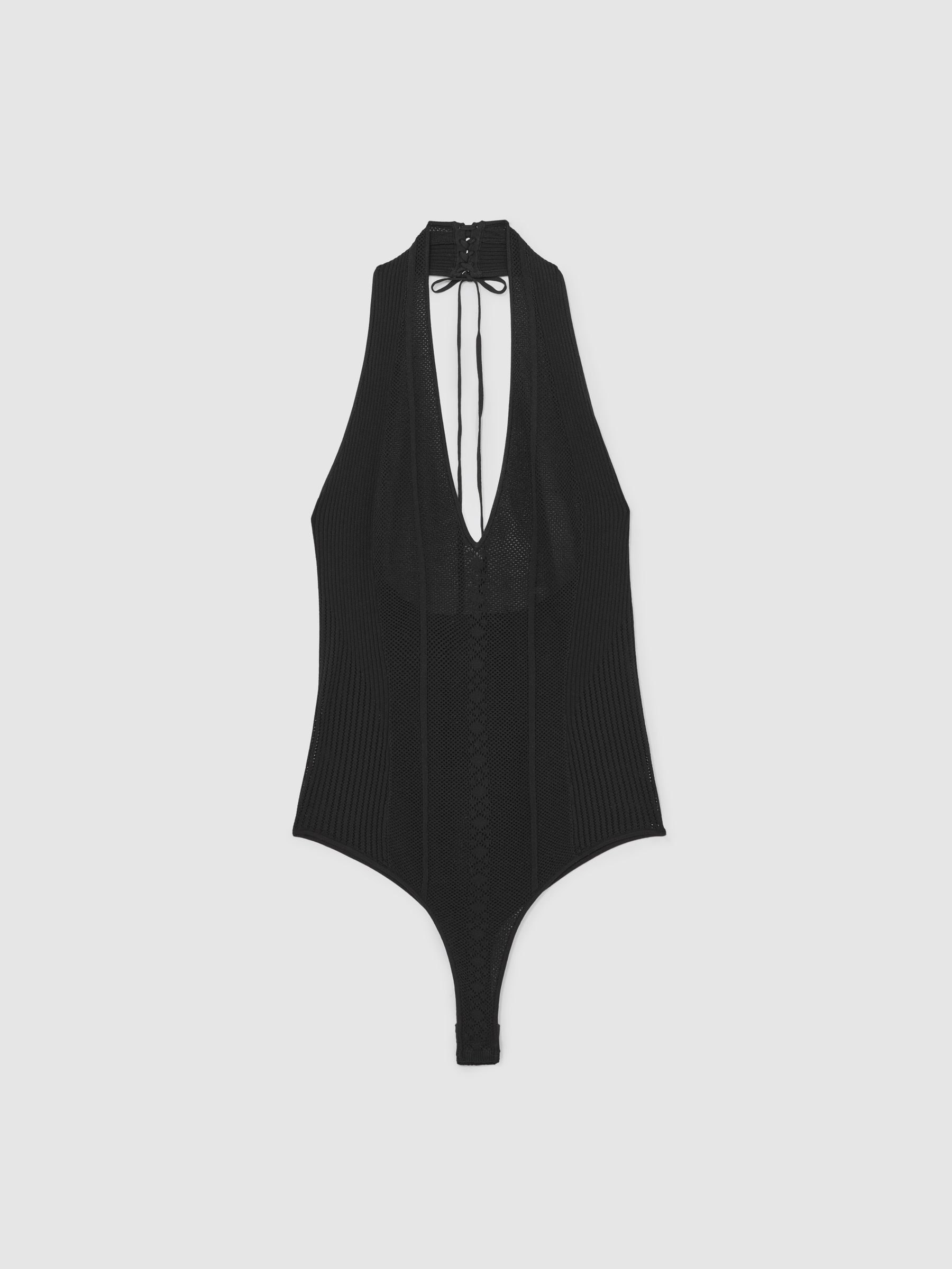 Atelier Stitch-Detail Halter Bodysuit in Black