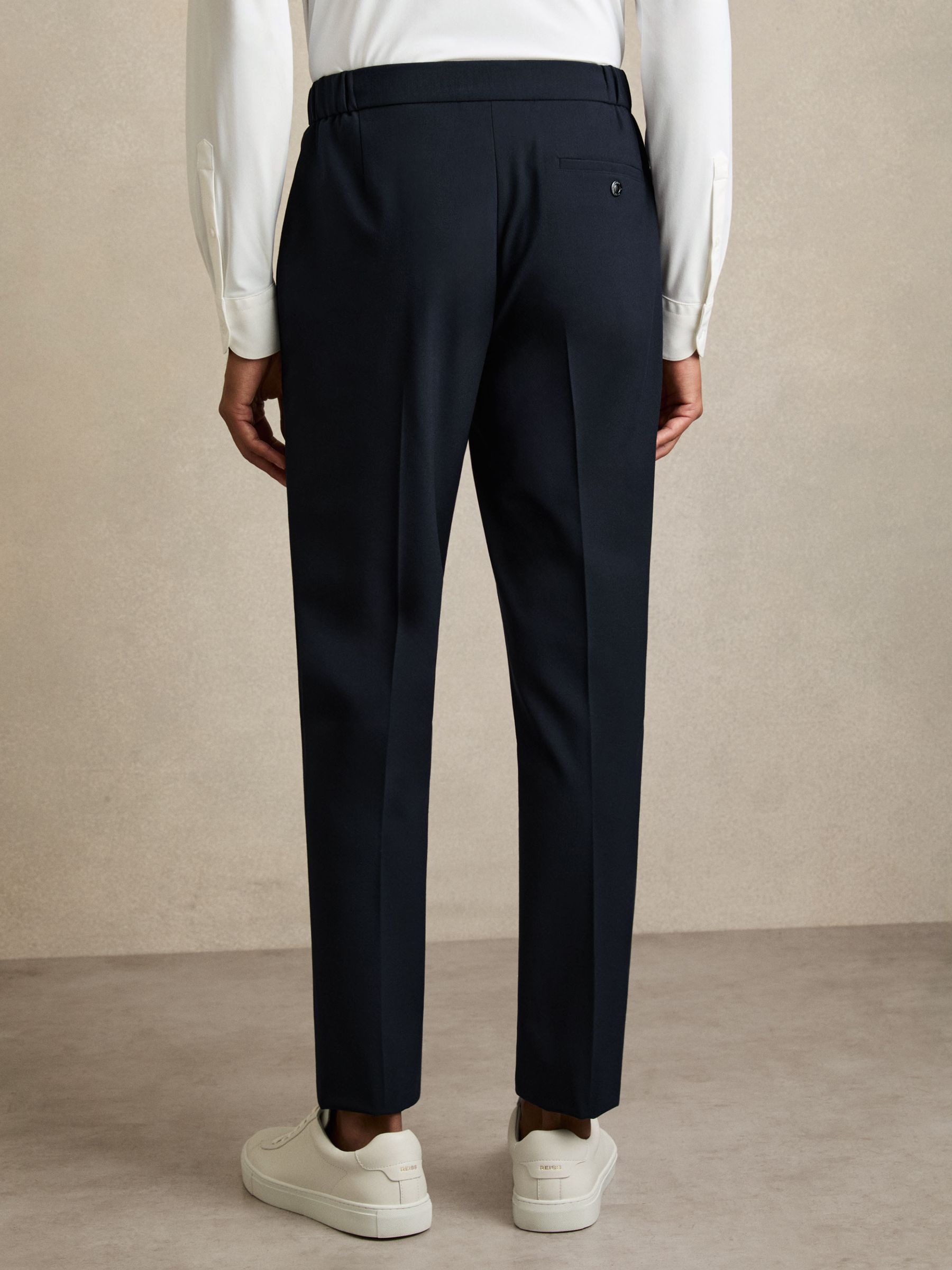 Stretch Slim Fit Drawstring Trousers in Navy