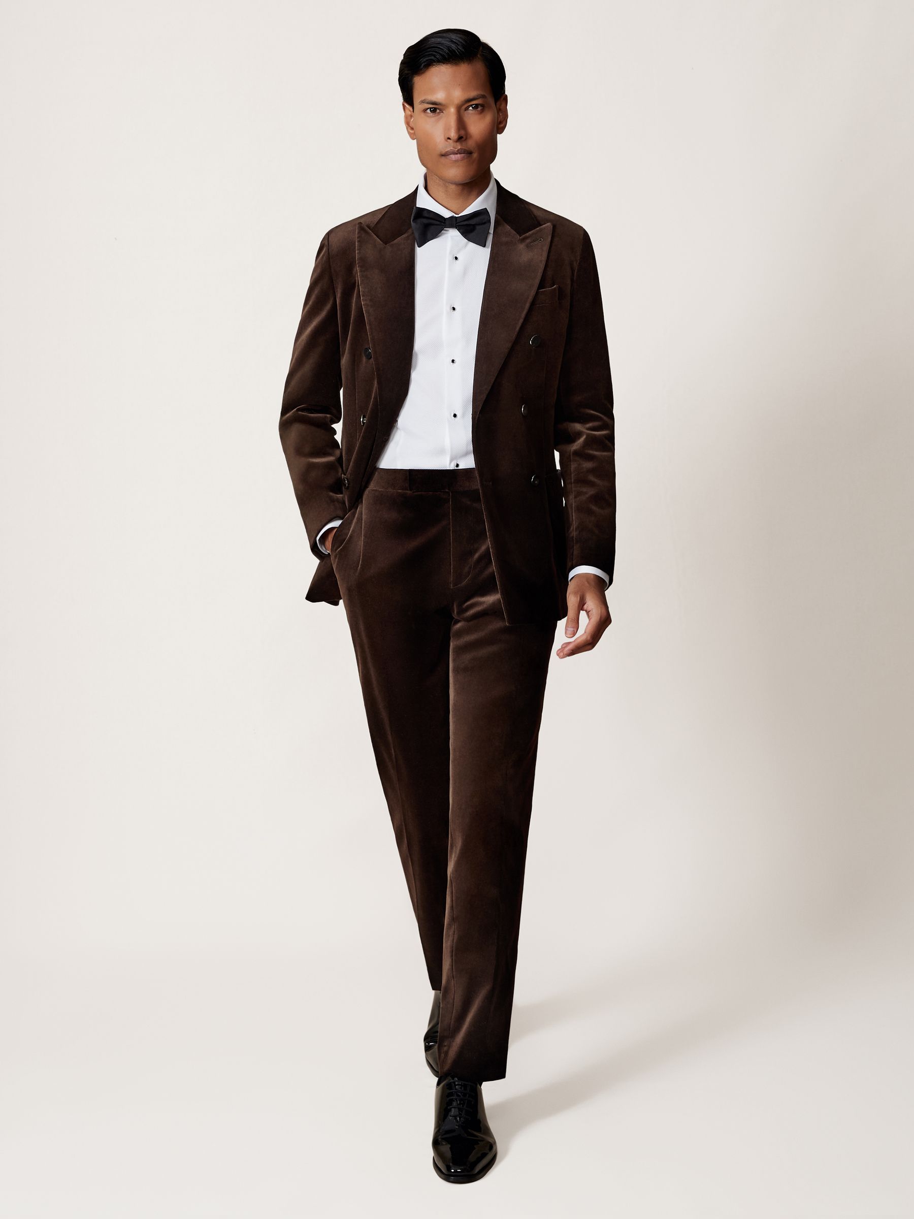 Velvet Slim-Fit Suit Trousers in Chocolate Brown