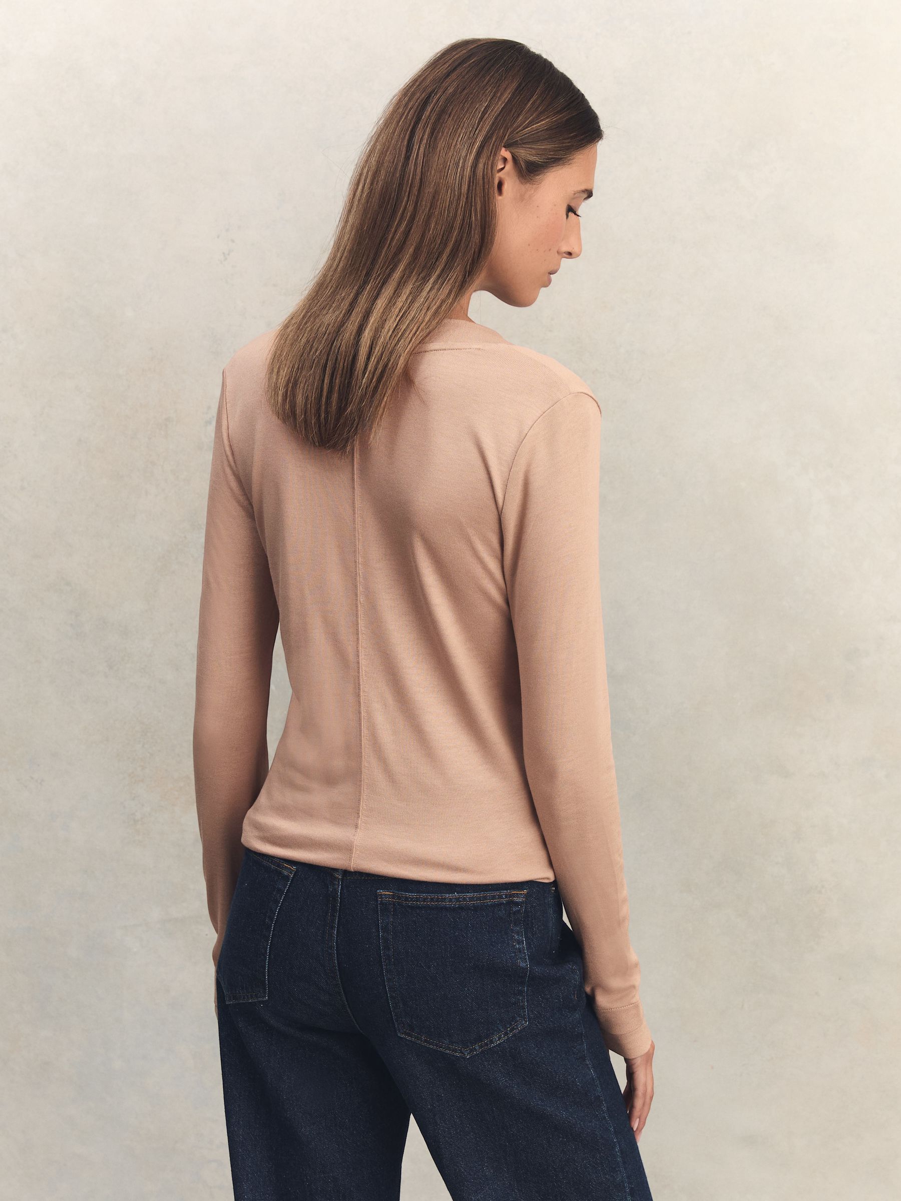 Jersey V-Neck Top in Camel