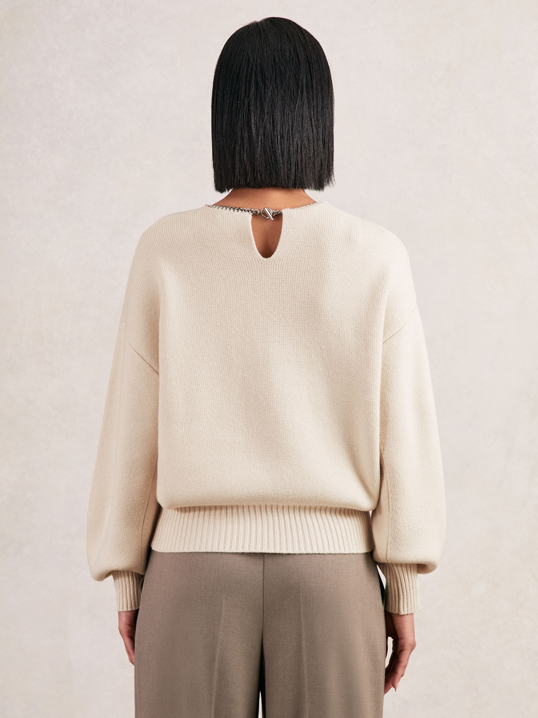 Wool-Blend Necklace-Trim Jumper with Cashmere in Cream