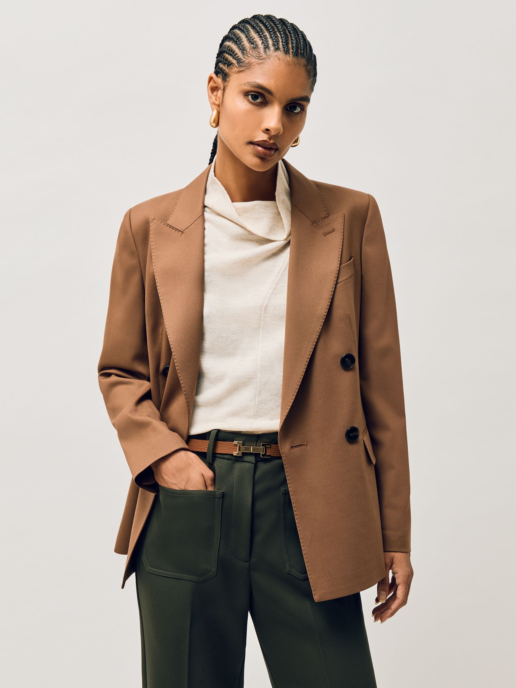 Leather Square Hinge Belt in Tan