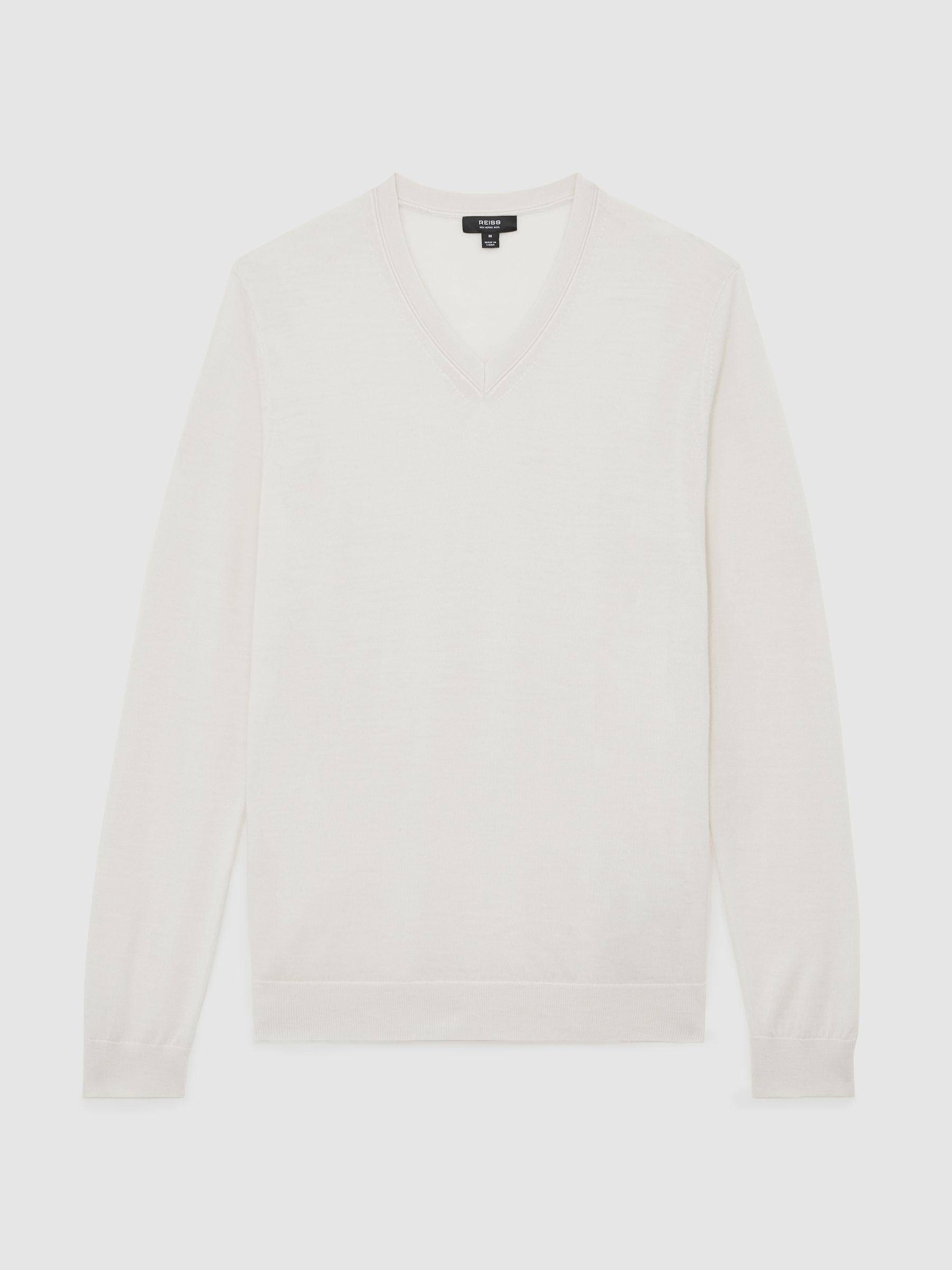 Merino Wool V-Neck Jumper in White