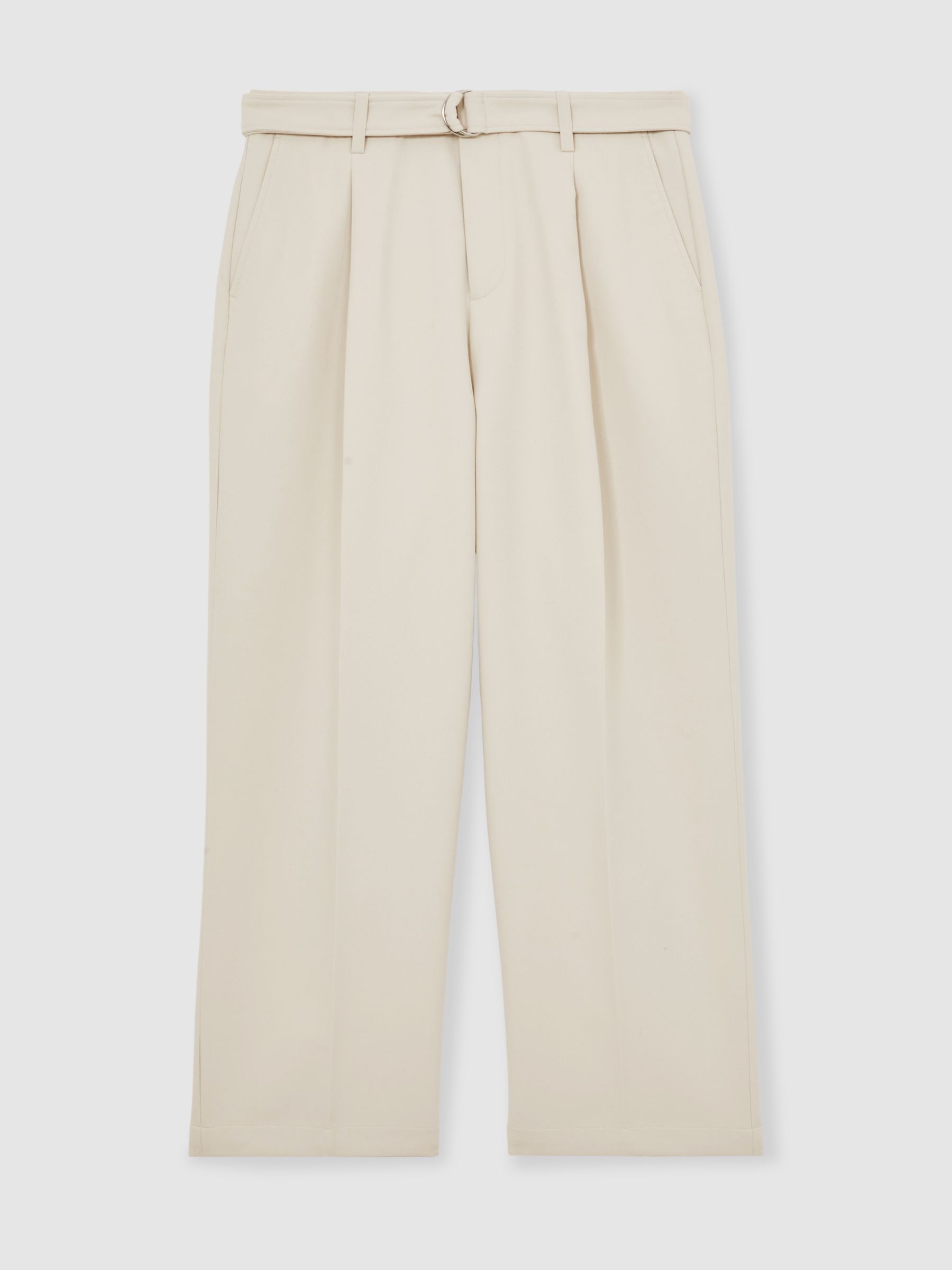 Monogram Relaxed-Fit Belted Trousers in Stone