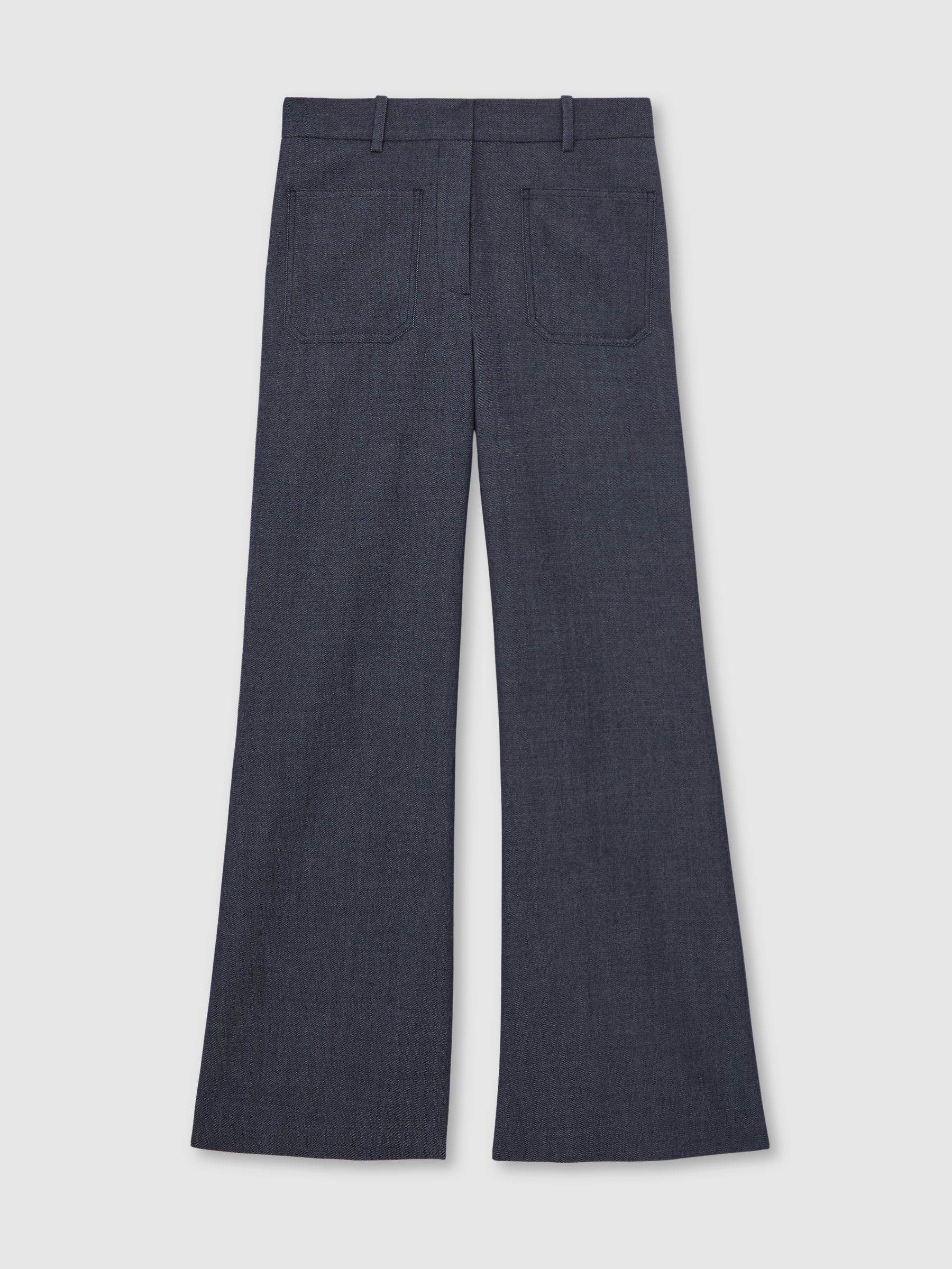 Petite Flannel Patch-Pocket Flared Trousers with Wool in Blue