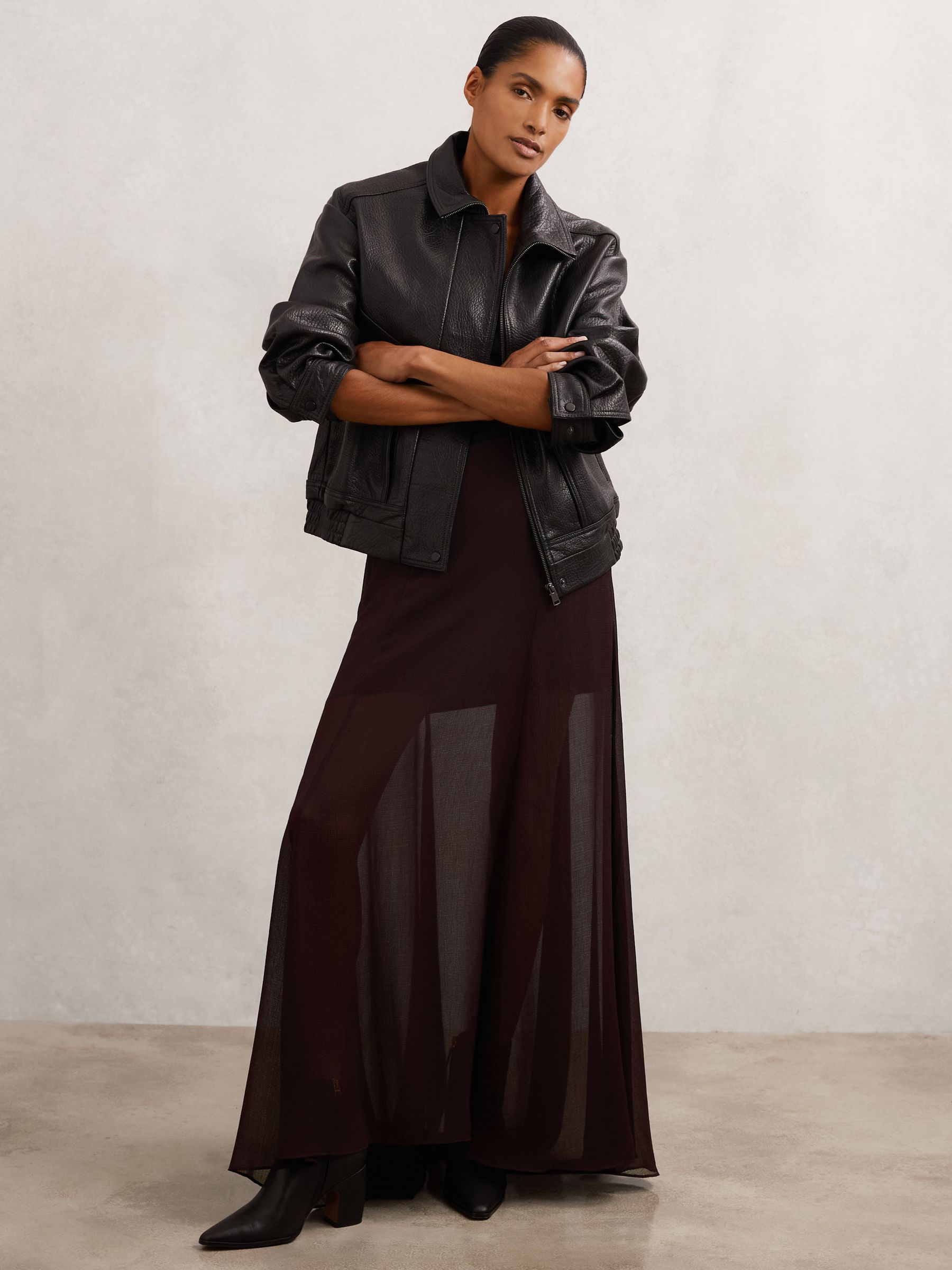 Sheer Textured Maxi Skirt in Chocolate Brown