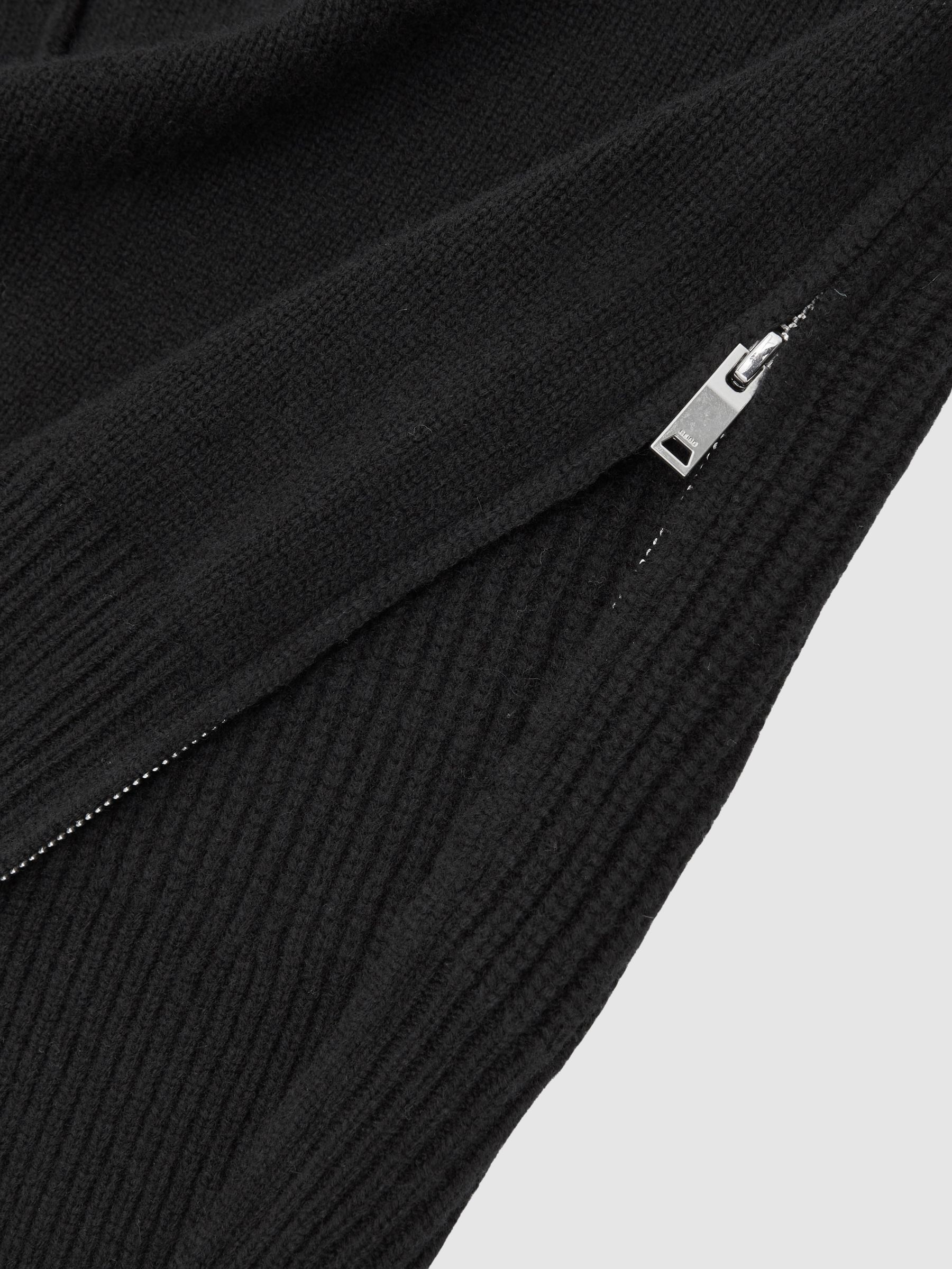 Wool Zip-Detail Funnel-Neck Jumper in Black