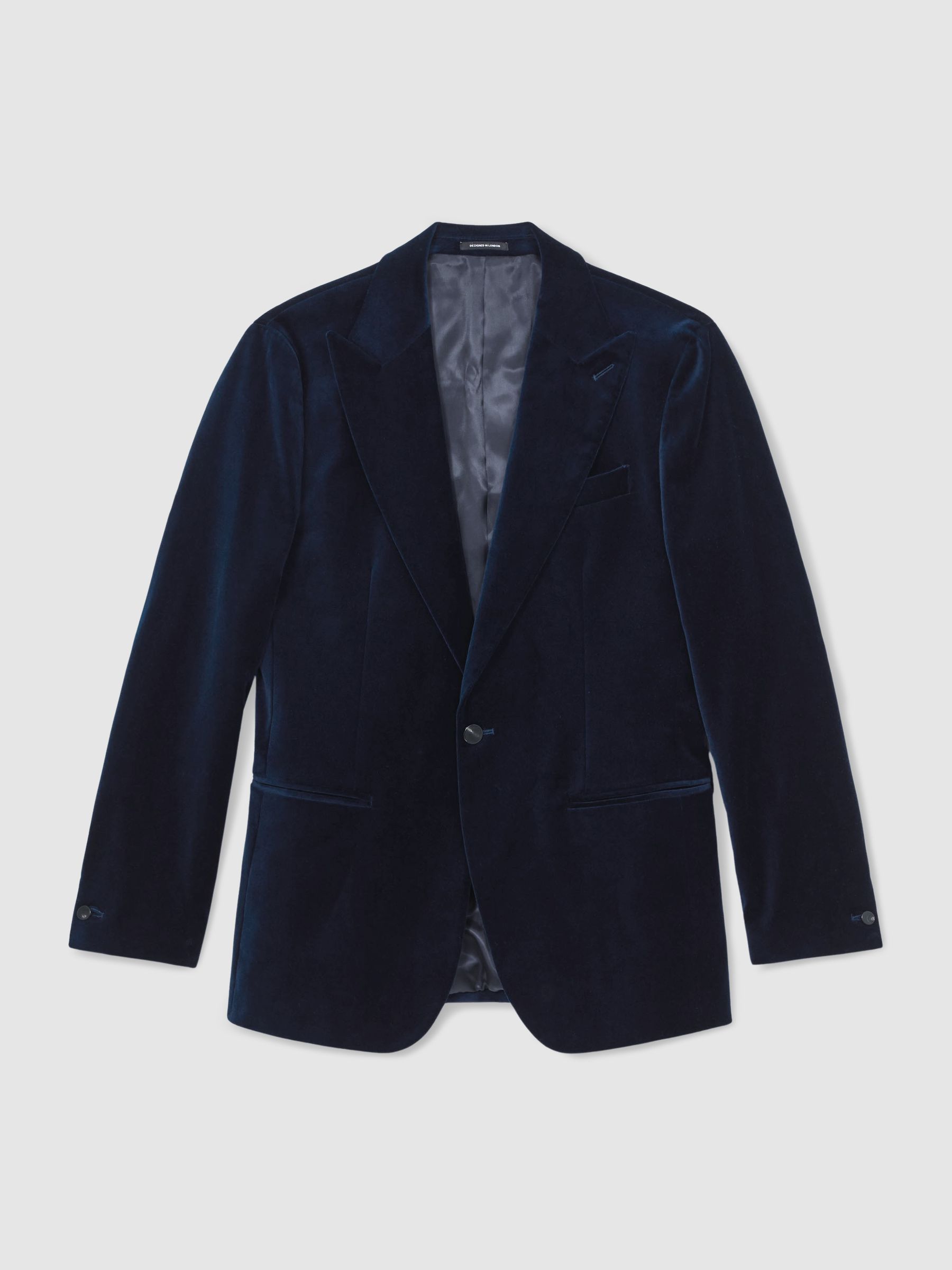 Single-Breasted Velvet Blazer Slim-Fit in Navy