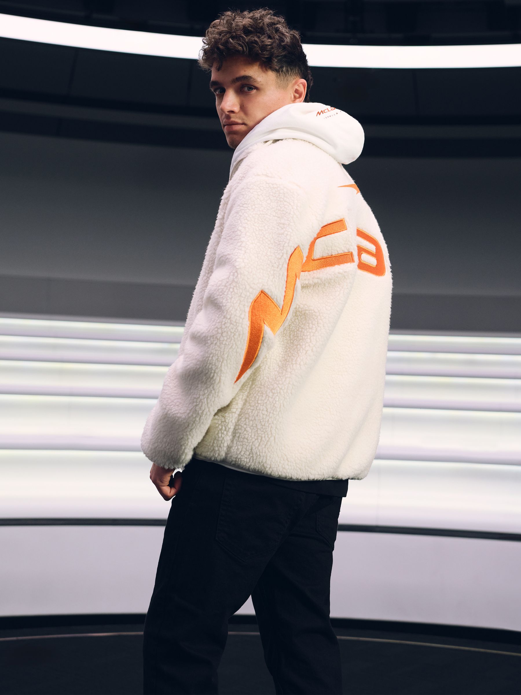 McLaren F1 Team Embroidered Fleece Jacket Unisex Fit in Off White