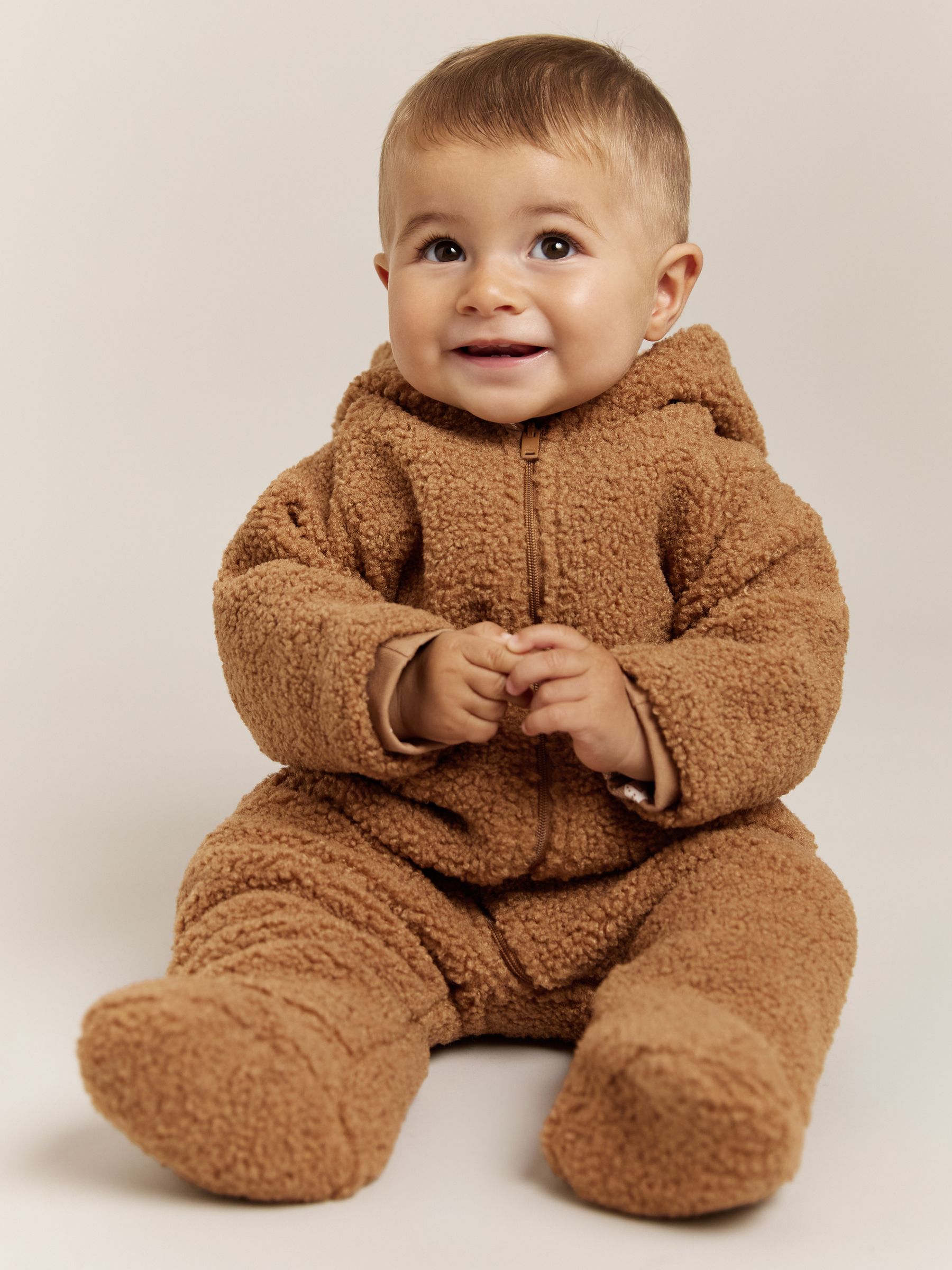 Hooded Fleece Pramsuit in Neutral