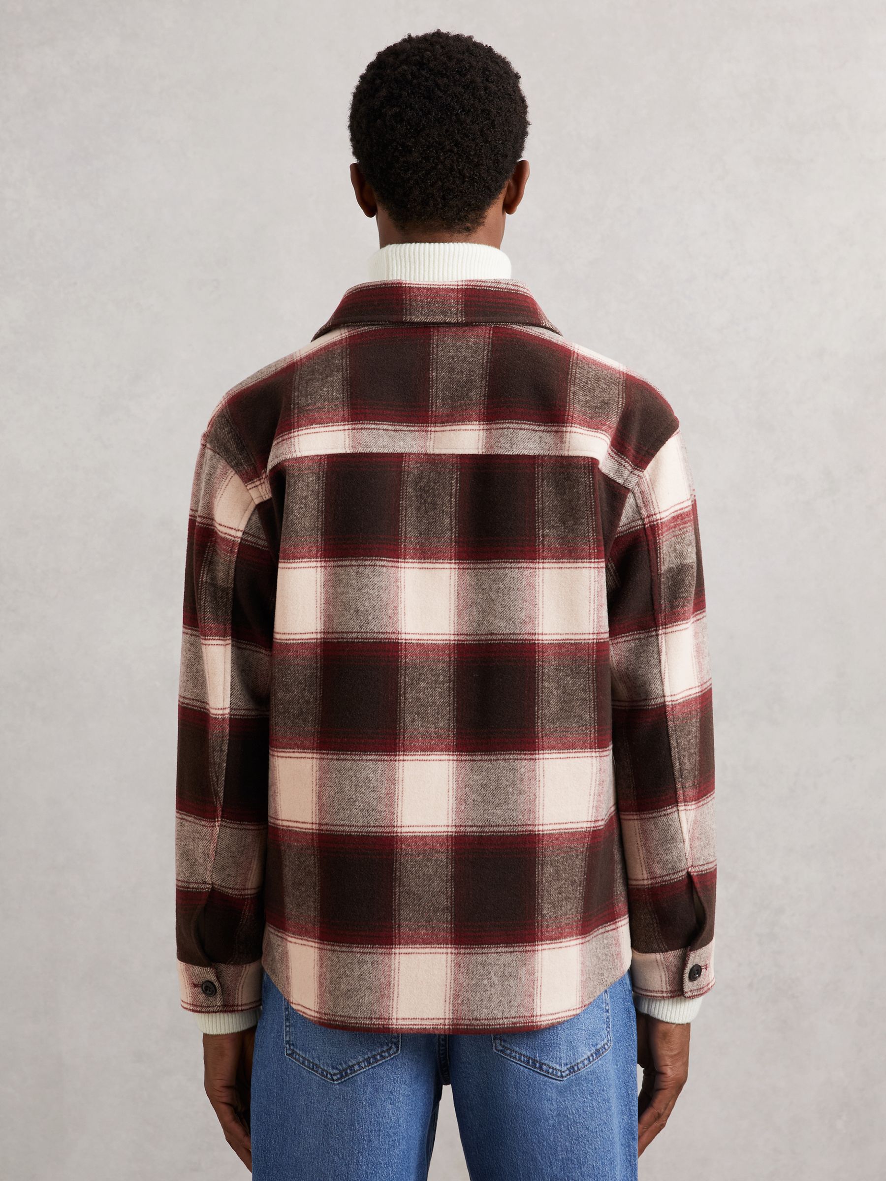 Wool-Blend Check Overshirt in Bordeaux
