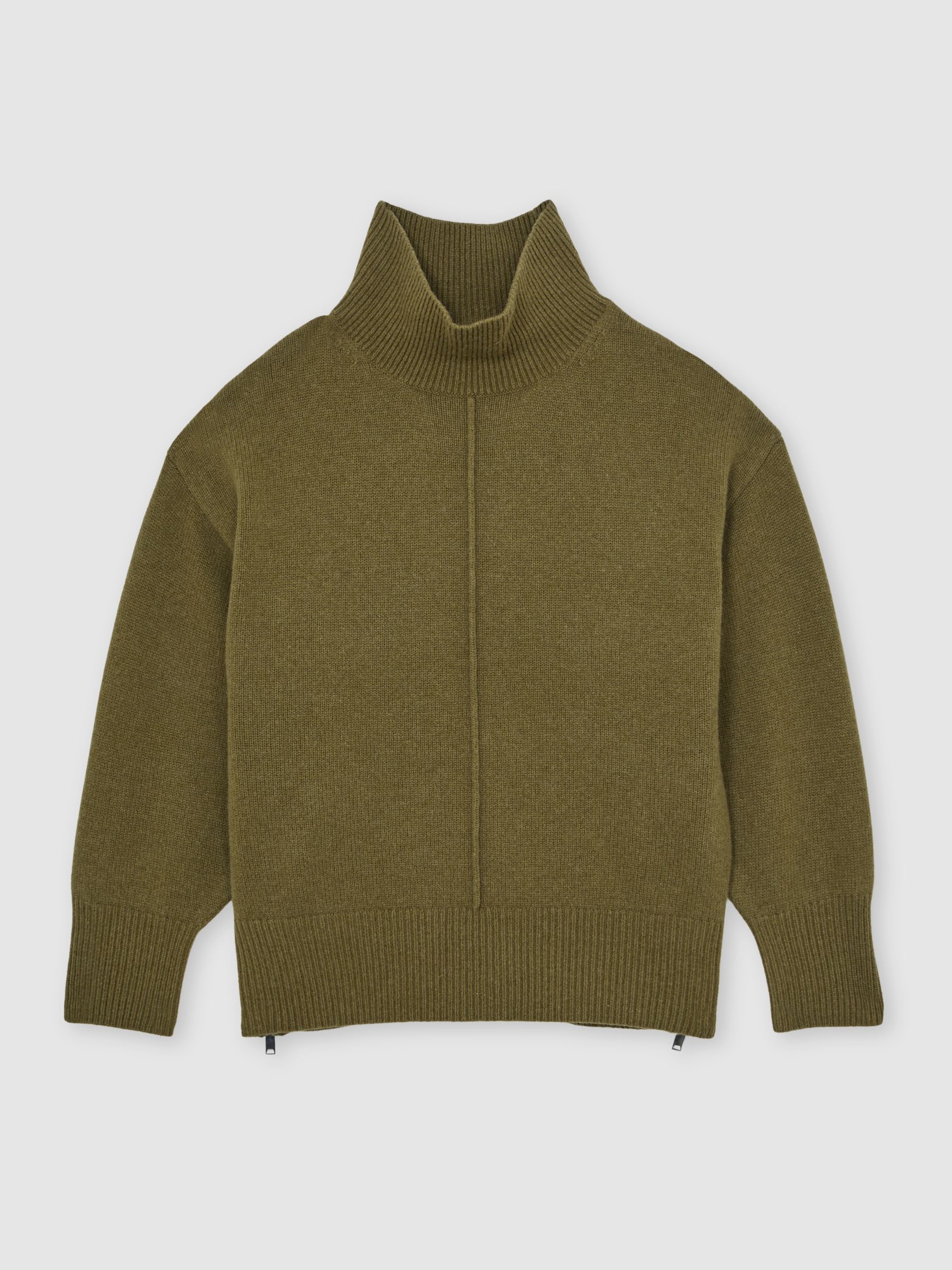 Wool Zip-Detail Funnel-Neck Jumper in Green