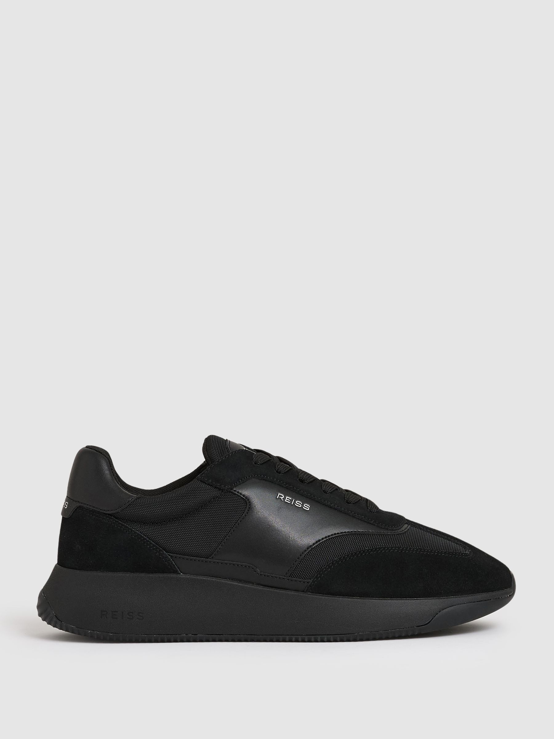 Leather Suede Running Trainers in Black/White