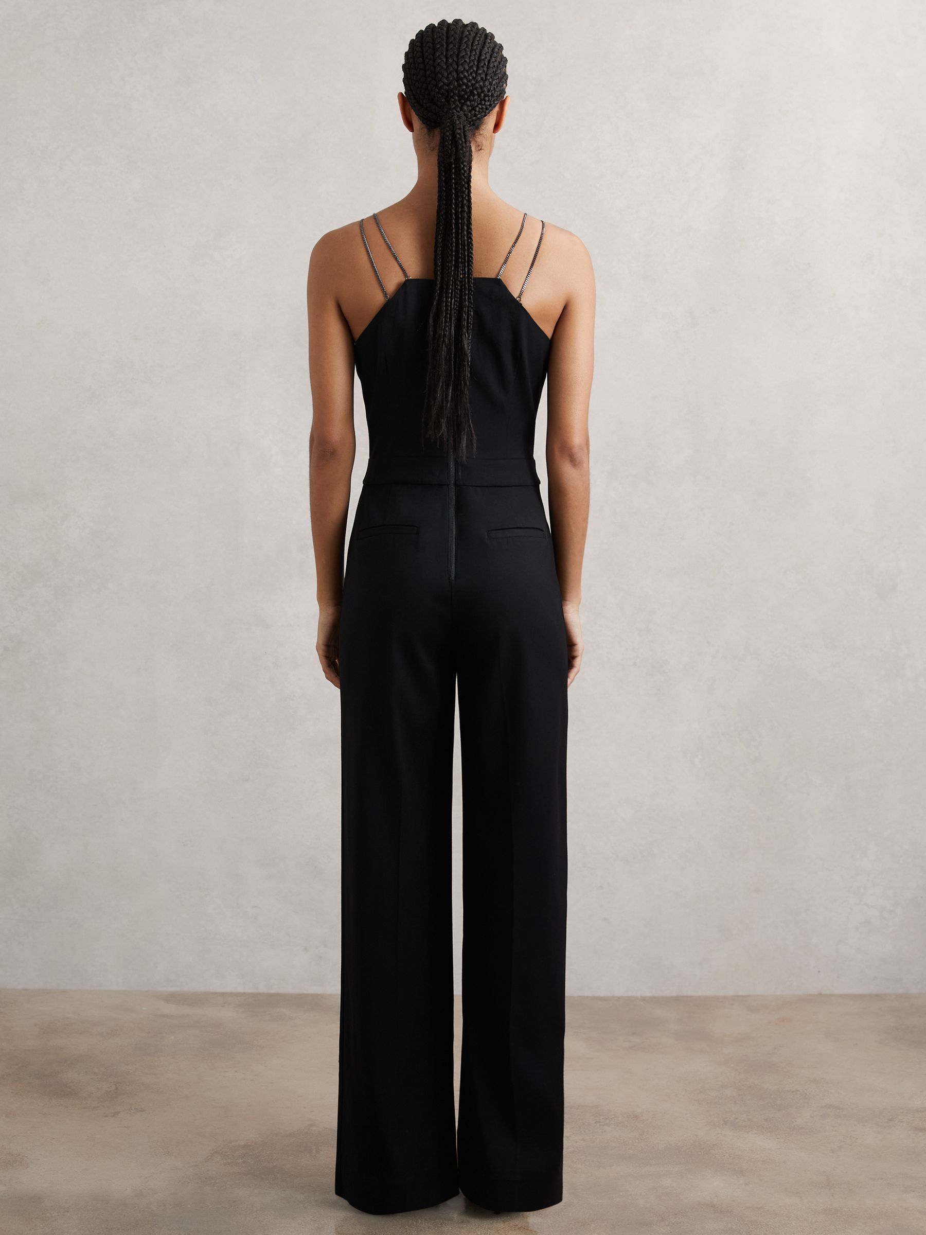 Chain-Strap Wide-Leg Jumpsuit in Black