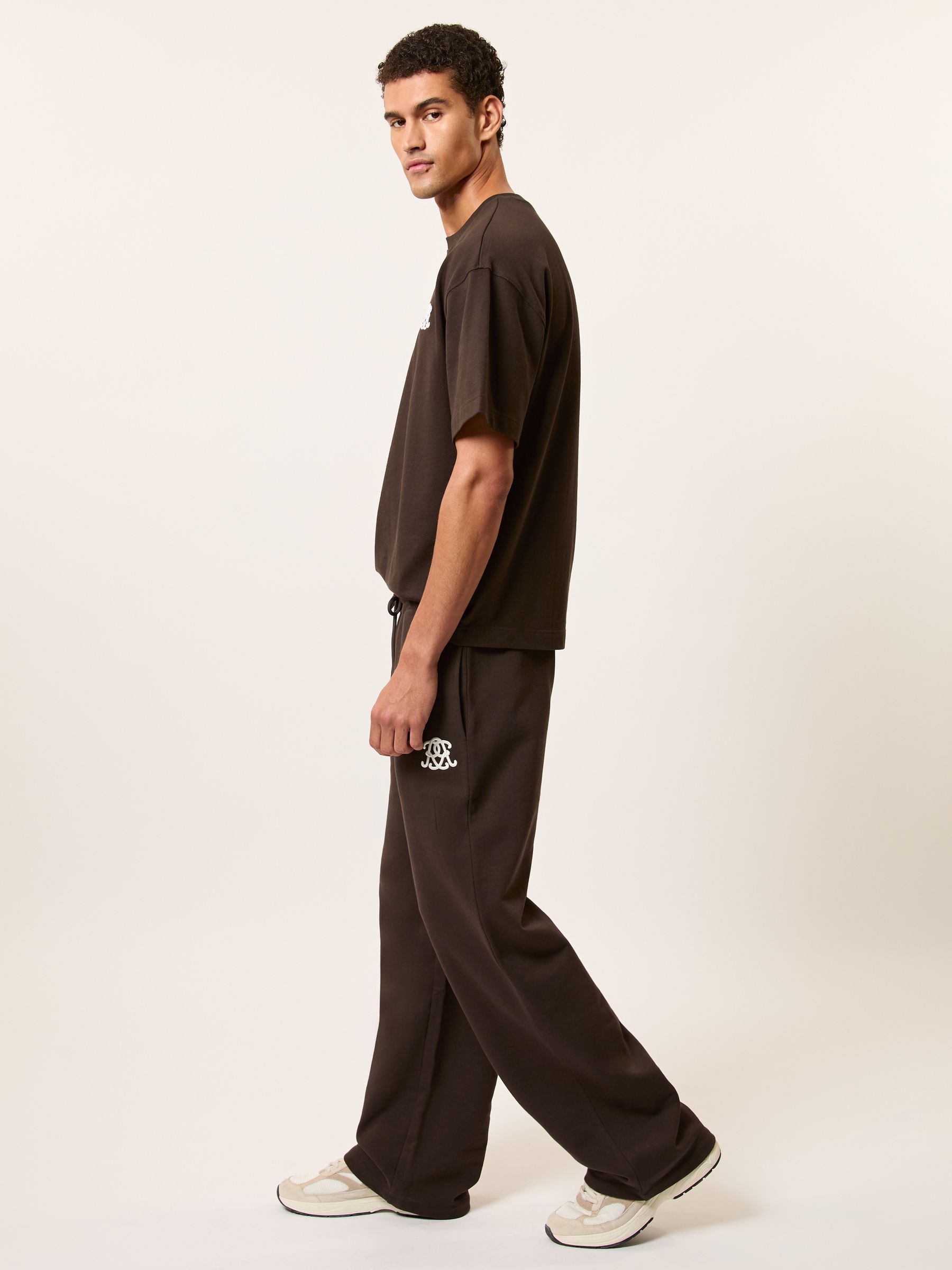 Monogram Cotton Wide-Leg Joggers in Brown