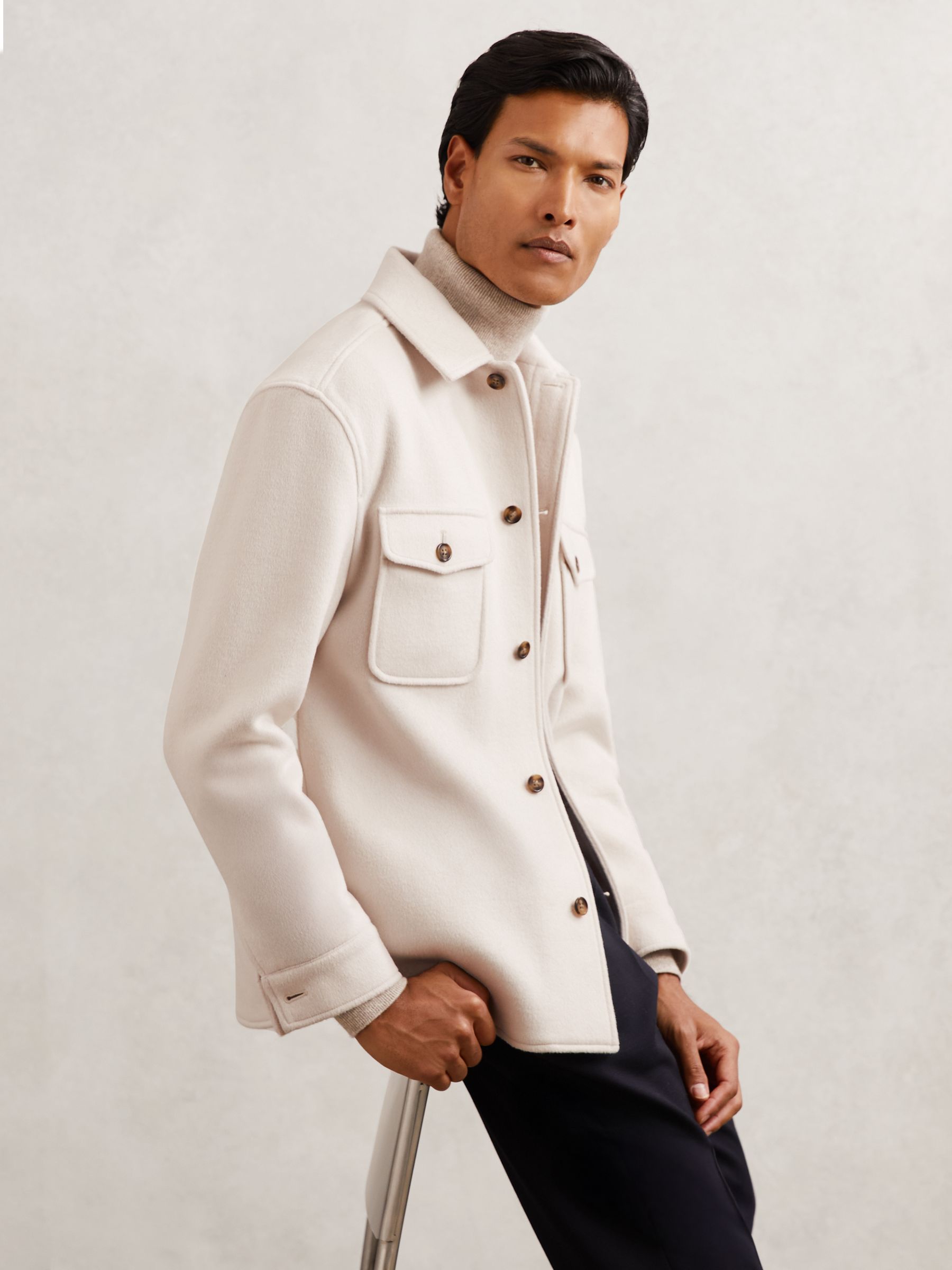 Wool-Blend Twin-Pocket Overshirt in Off White
