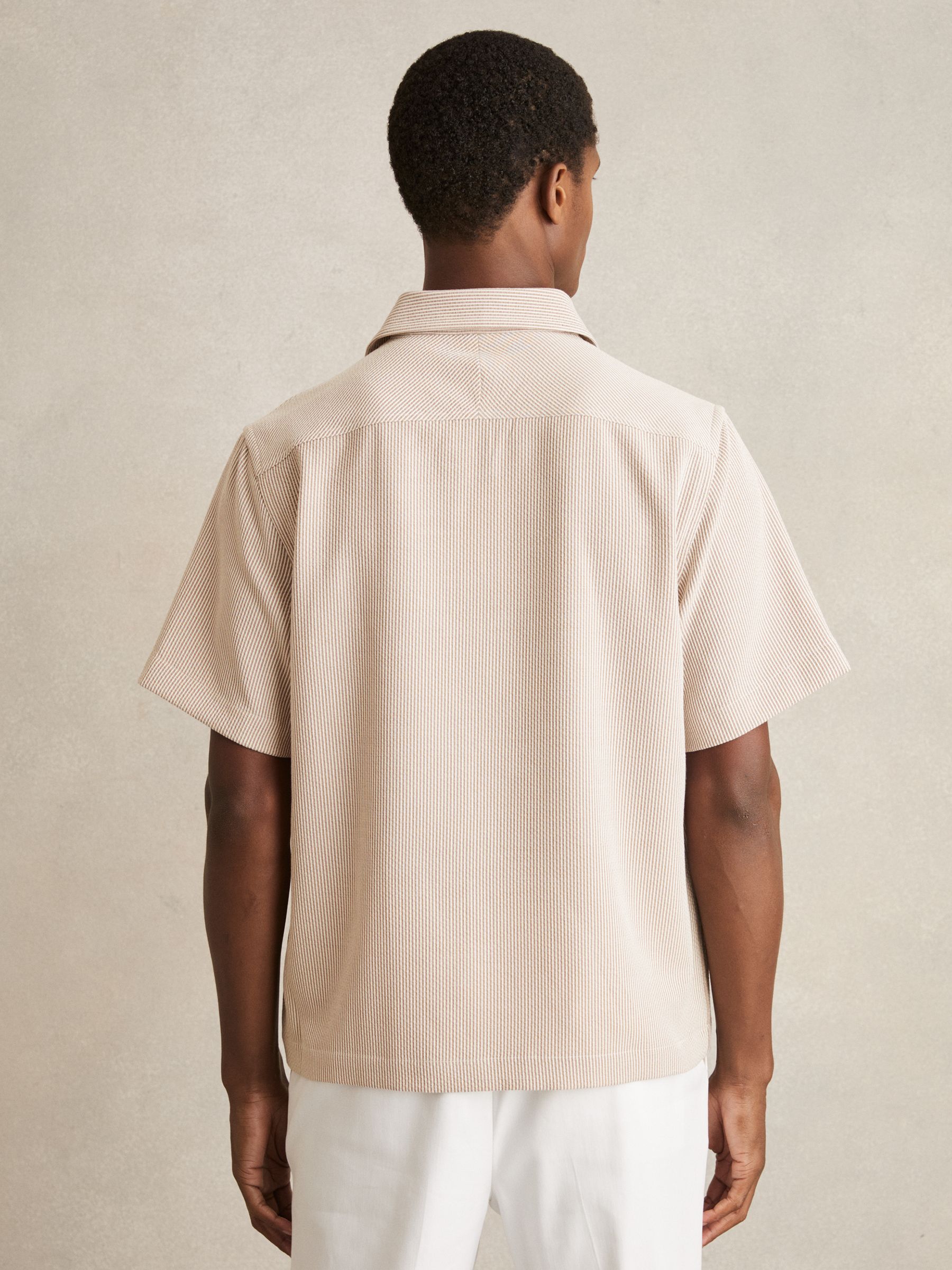 Seersucker Stripe Shirt in Oatmeal/White