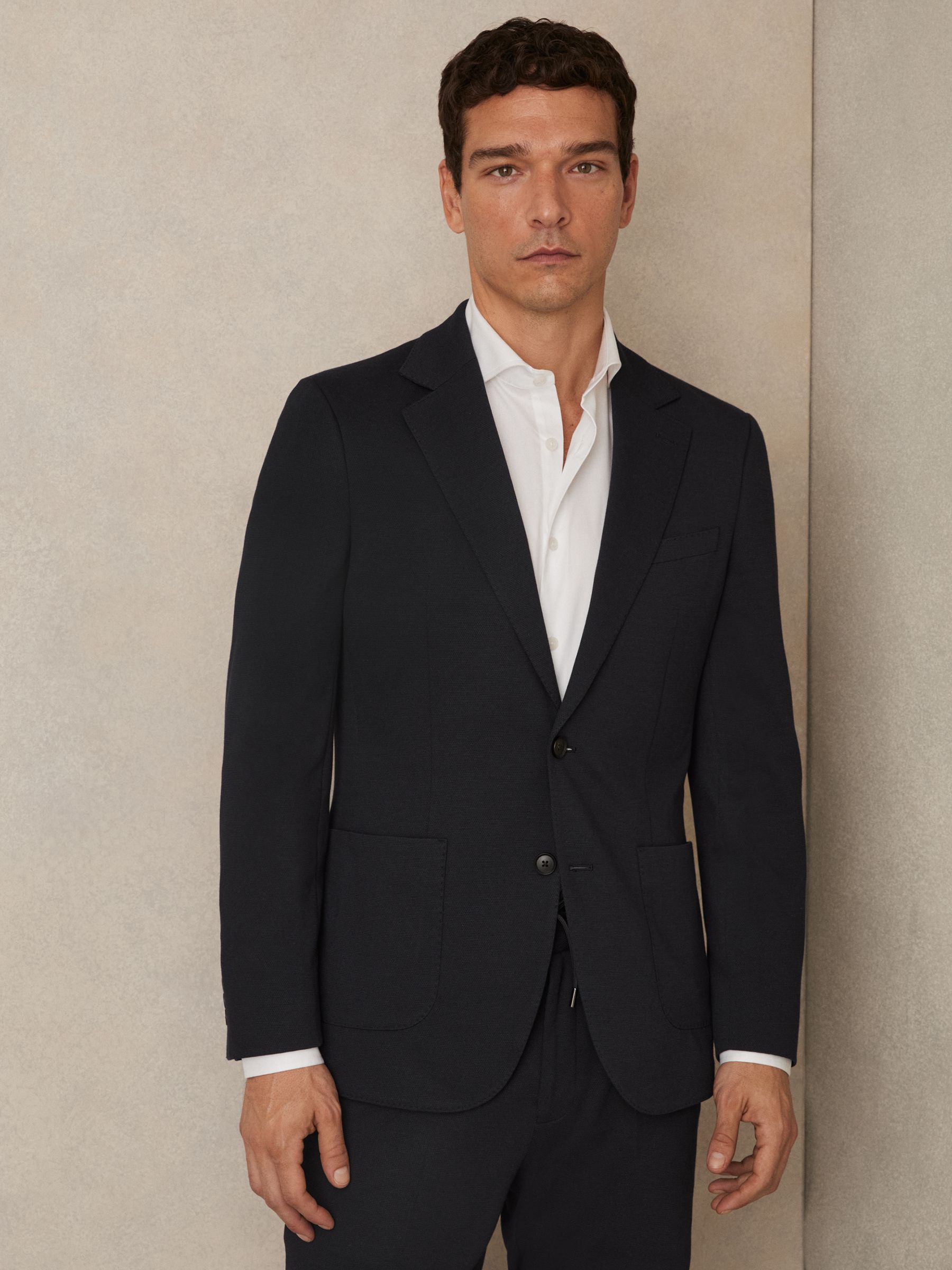 Slim-Fit Single-Breasted Jersey Suit Blazer in Navy