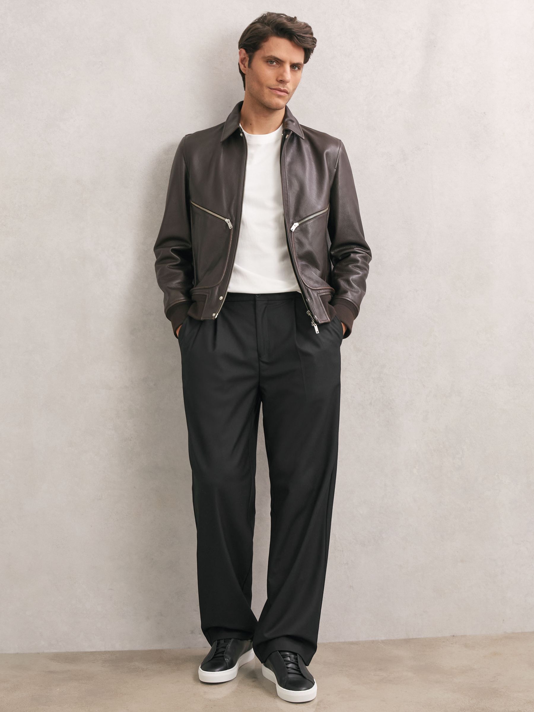 Bonded-Leather Concealed-Lace Trainers in Black