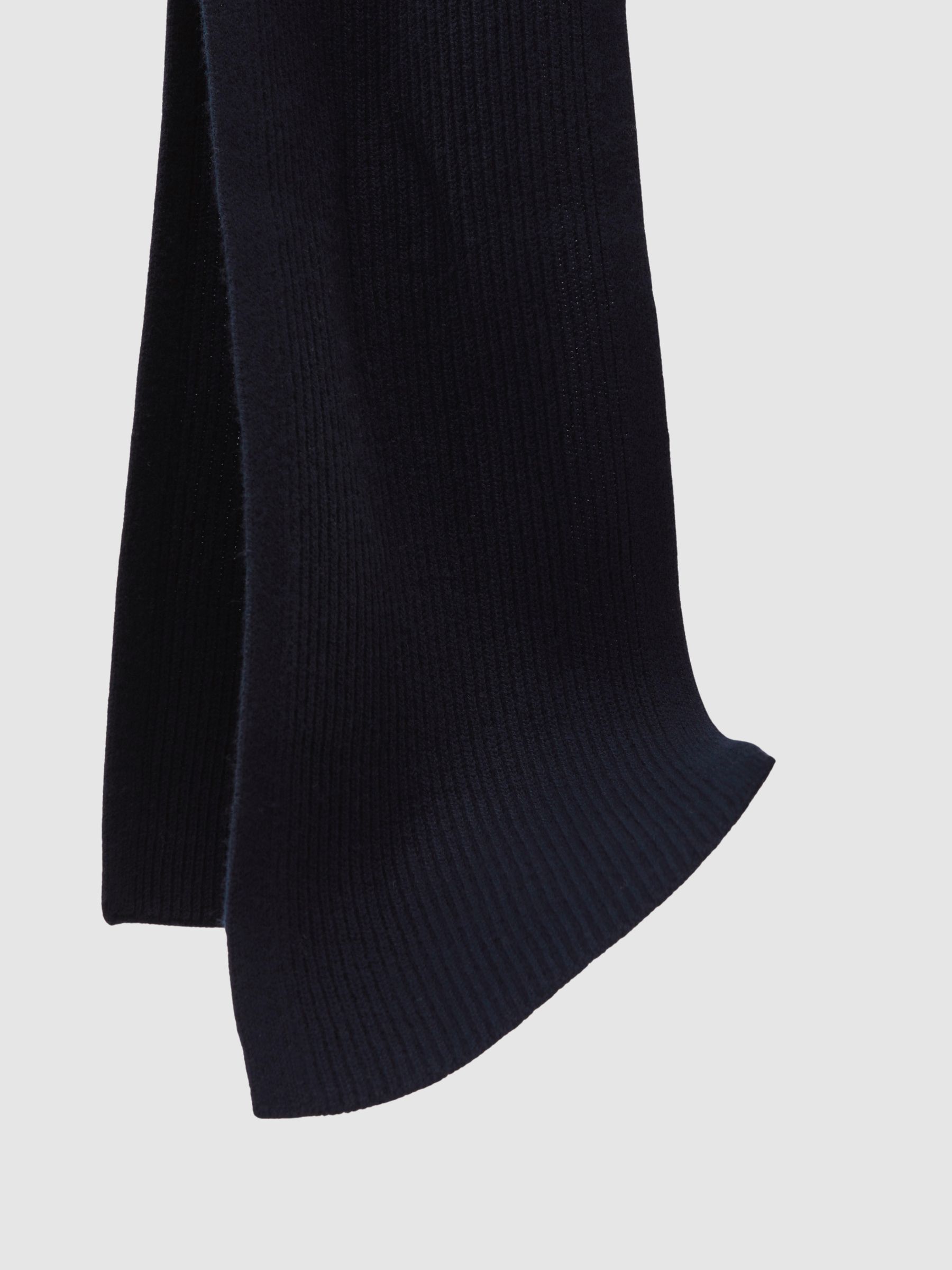 Merino Wool Rib-Knit Scarf in Navy