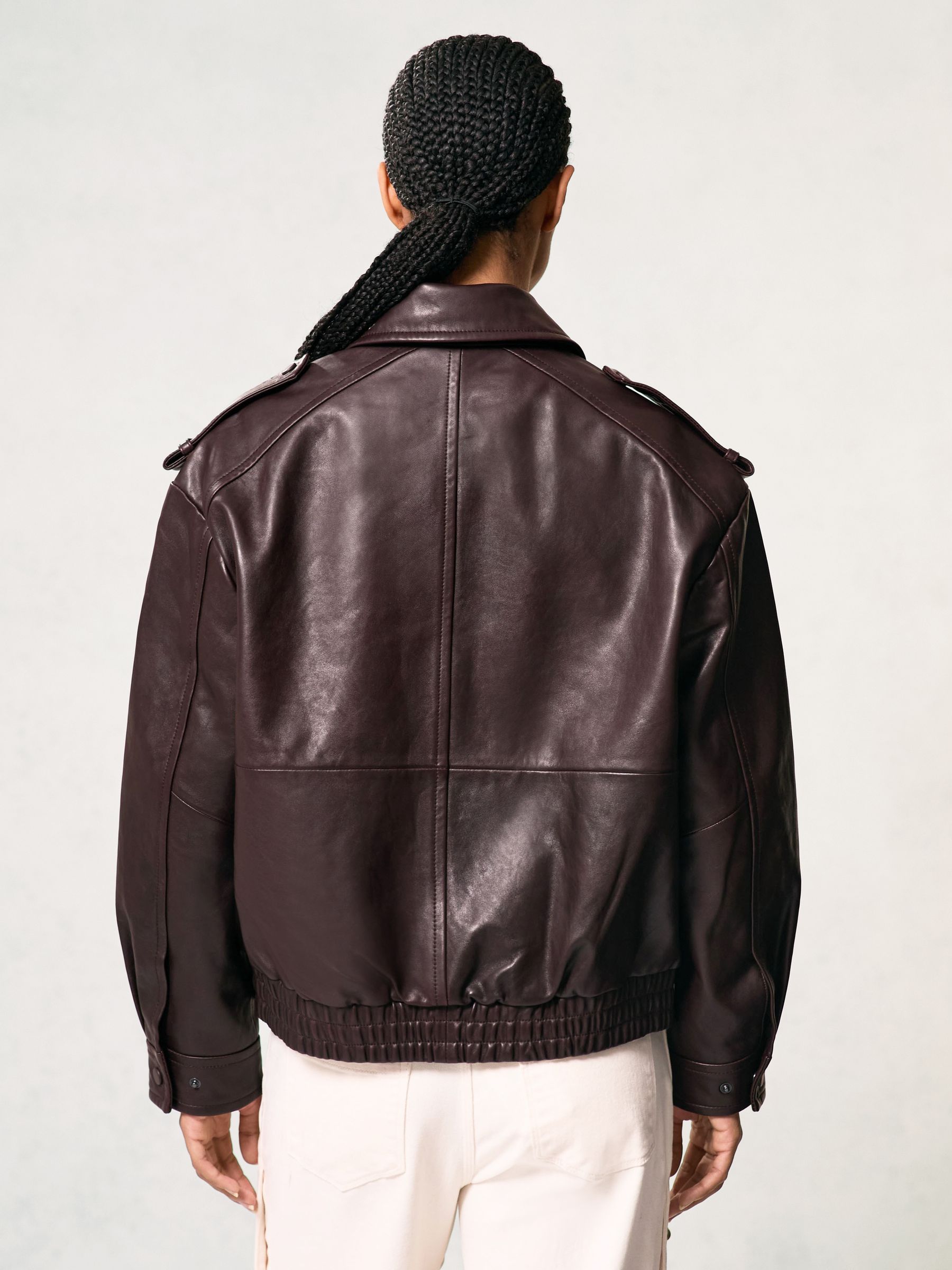 Oversized Leather Jacket in Aubergine