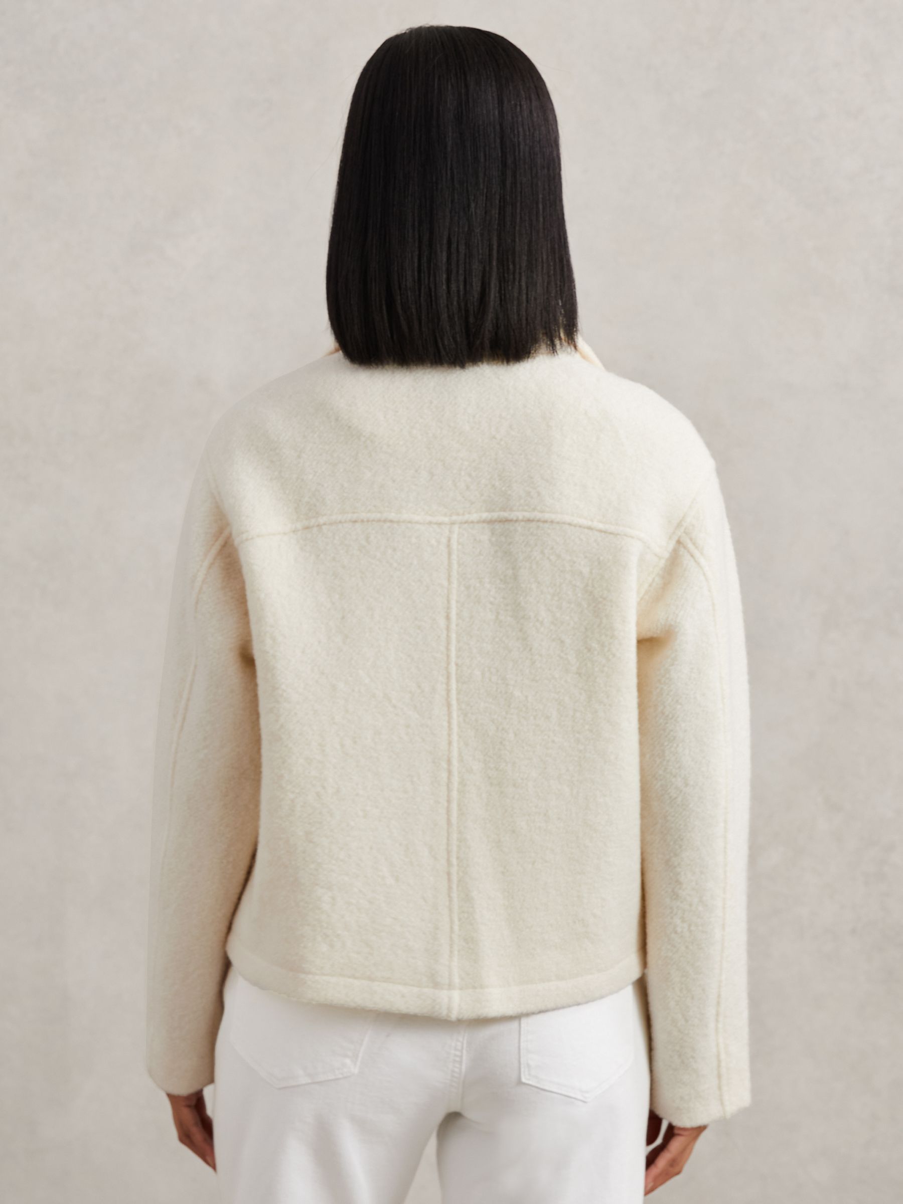 Wool Felted Funnel-Neck Jacket in Cream